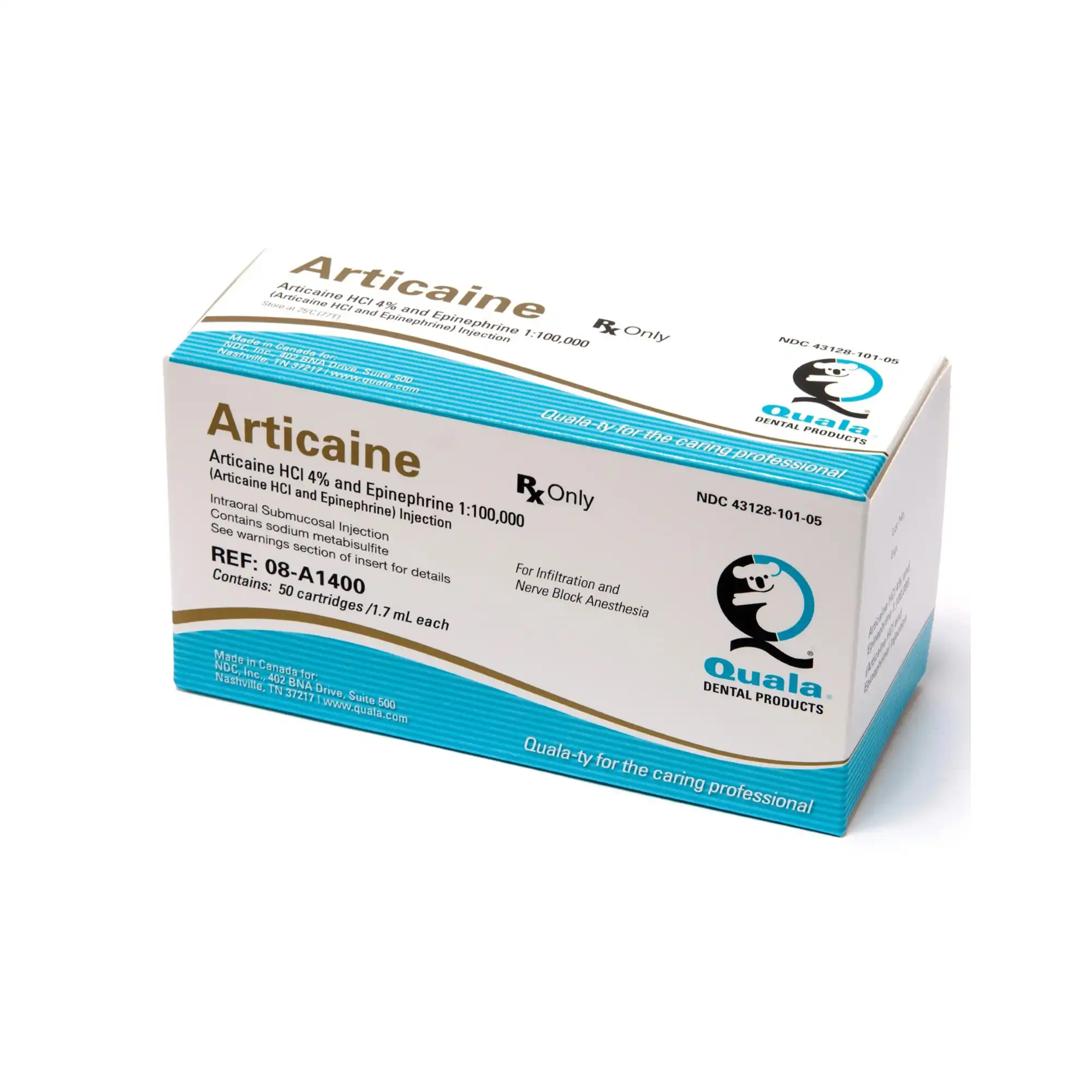 Quala Articaine HCl 4% and Epinephrine 1:100,000 Injection, 50/Bx, 08-A1400