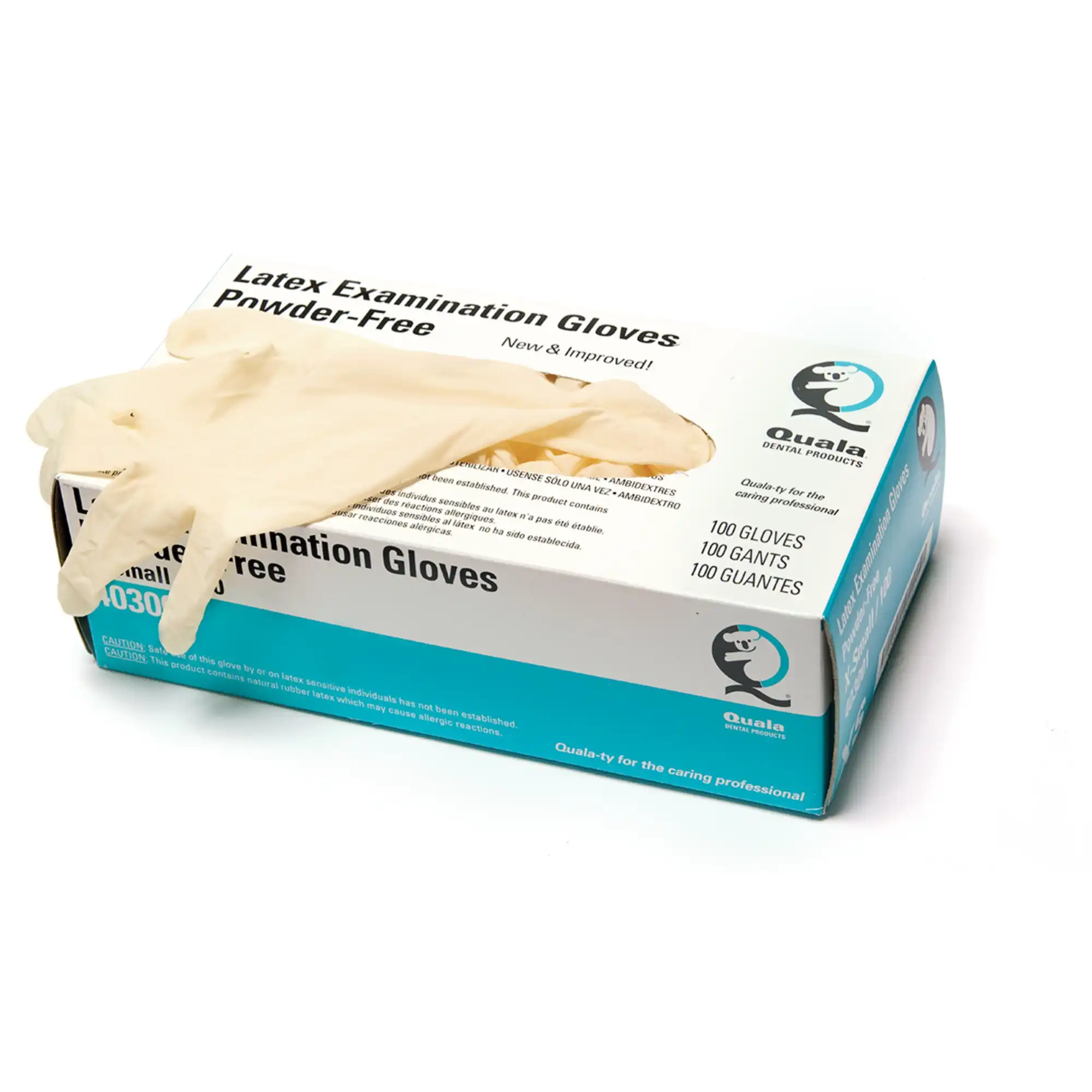 Quala Latex Textured Exam Gloves, Powder-Free, Non-Sterile, X-Small, Beaded Cuff, 100/Box