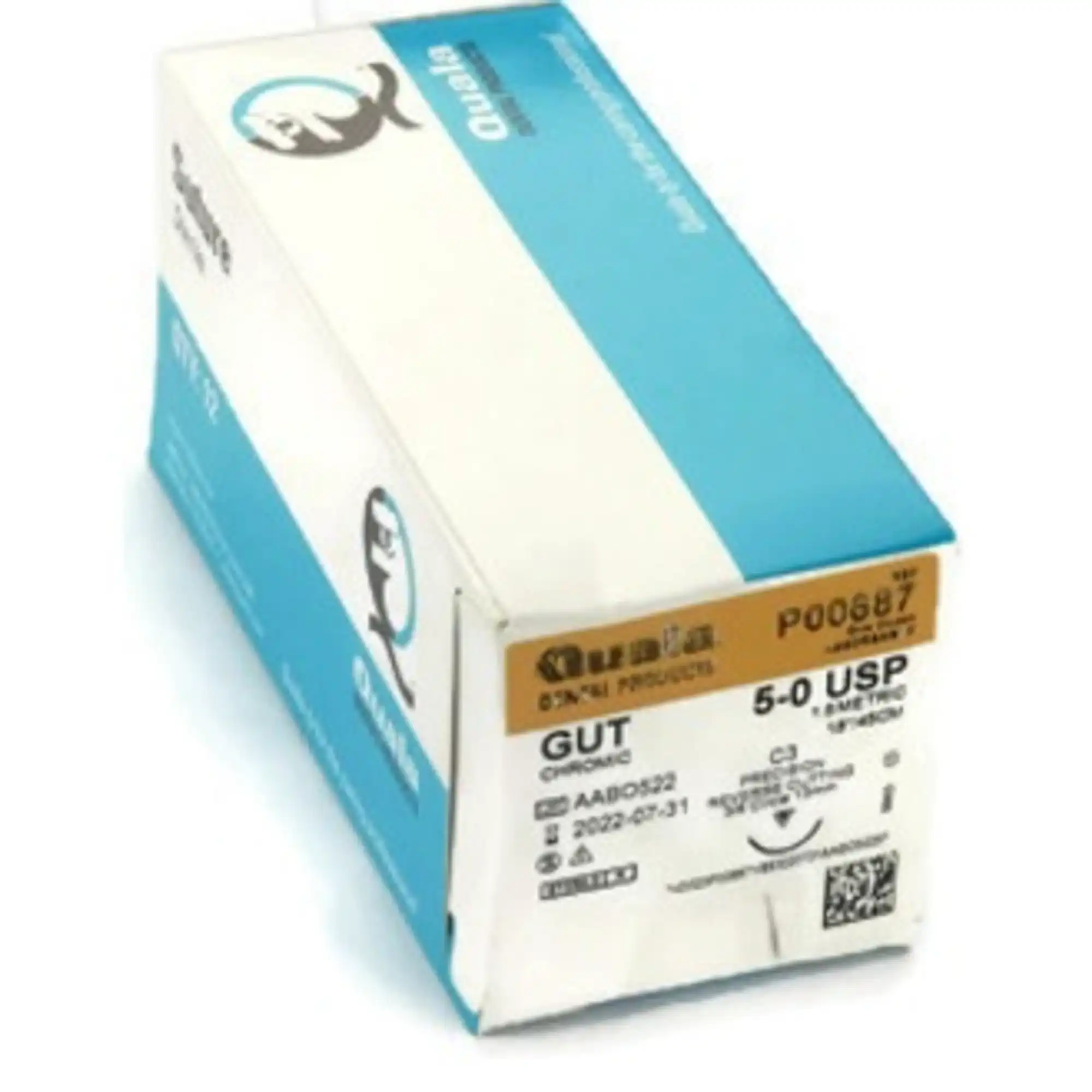 Quala Chromic Gut Suture, 5-0, C-3 Reverse-Cutting 13mm Needle (3/8 Circle), 18", 12/Bx, P00687