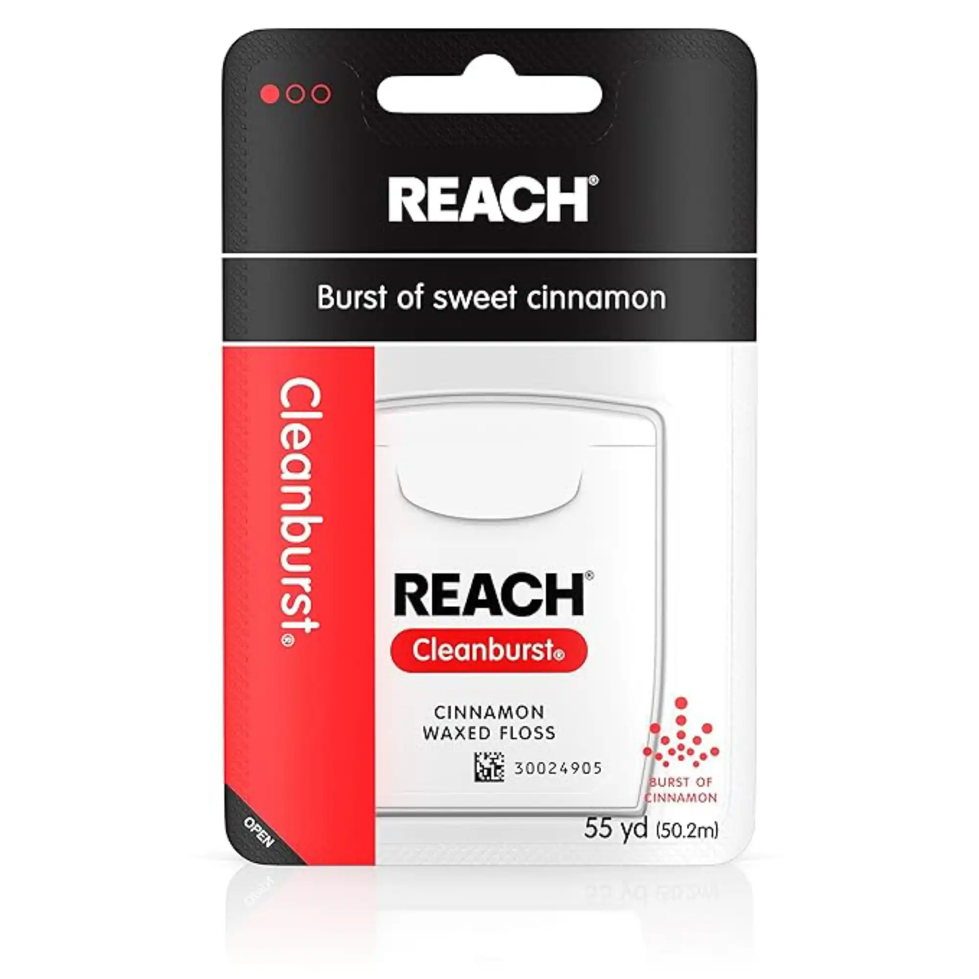 Reach Clean Burst Dental Floss, Cinnamon, Waxed, 55 yds, 1/Pack