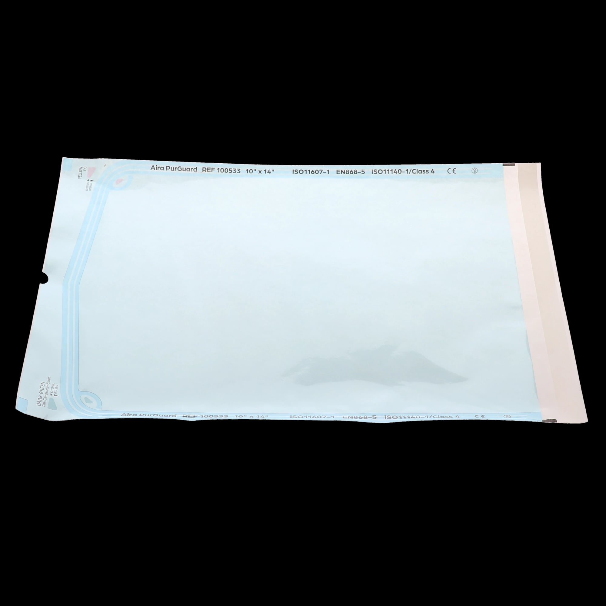 Aira PurGuard Self-Sealing Sterilization Pouch, Class 4, Paper/Blue Film, 10" x 14", 200/Box, 100533