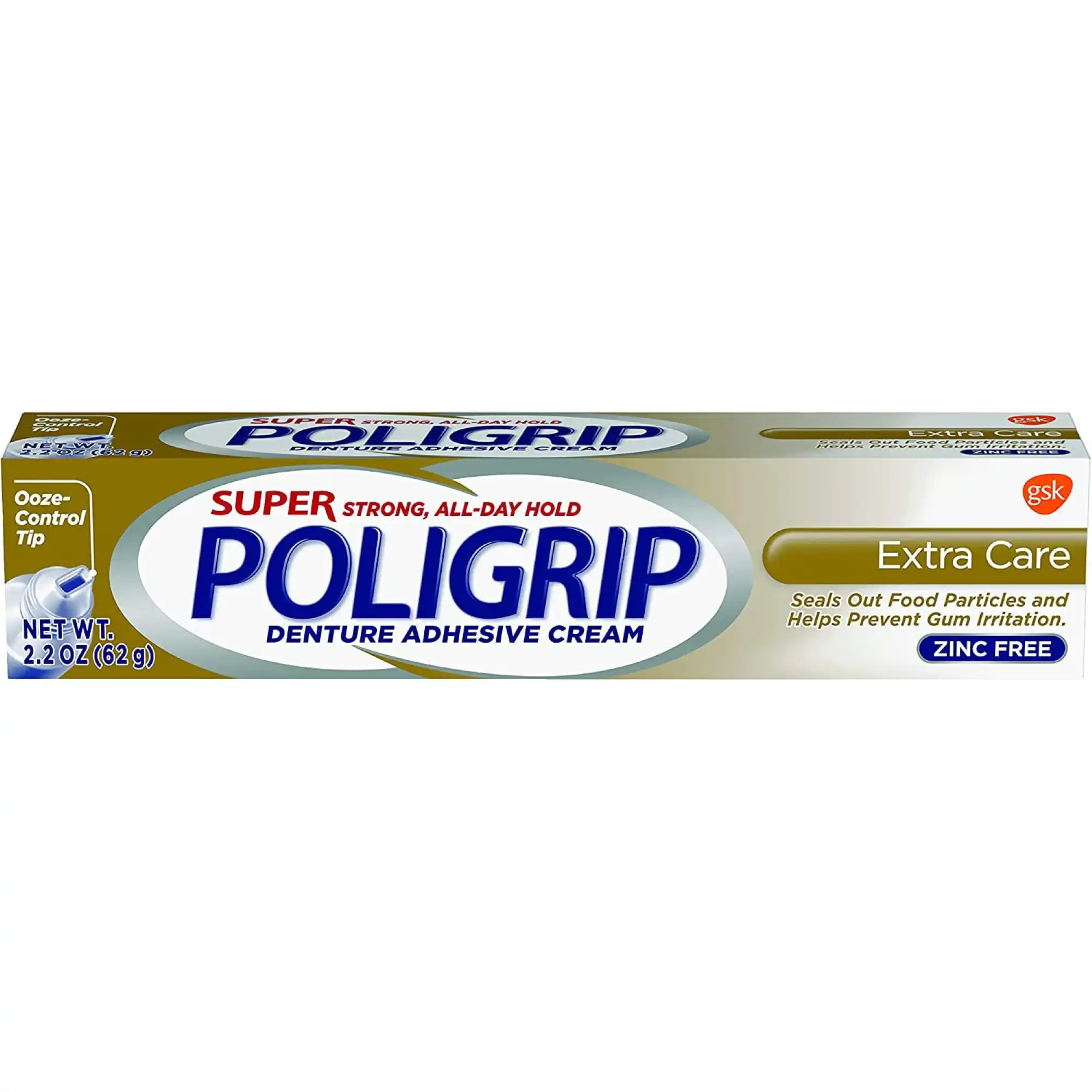 Super Poligrip Extra Care with Poliseal Denture Adhesive Cream, 2.2 oz Tube, 6 Tubes/Pack, 4 Packs/Case (24 Tubes Total)
