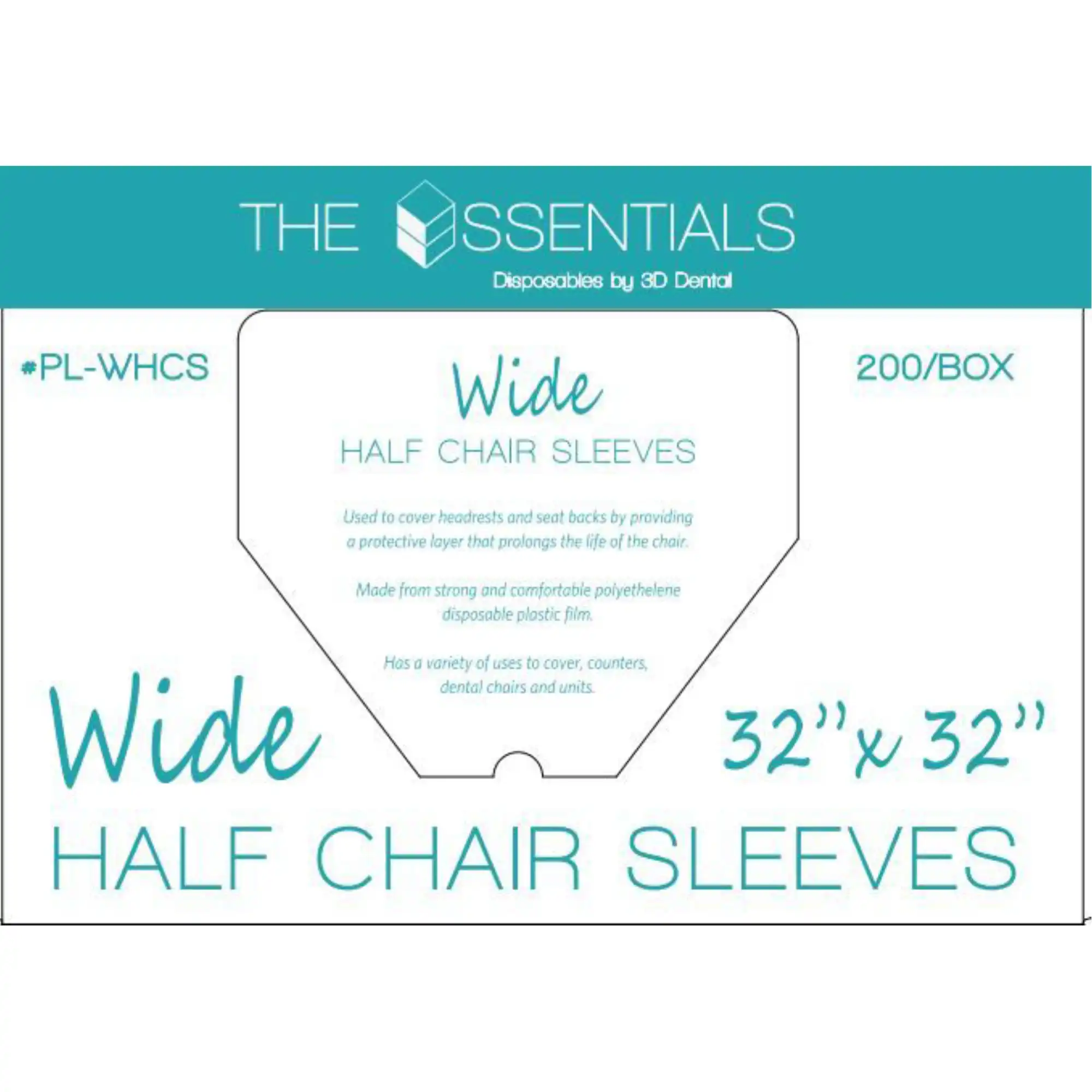 3D Dental Chair Sleeves Half 32" x 32", Clear Polyethylene, 200/Box