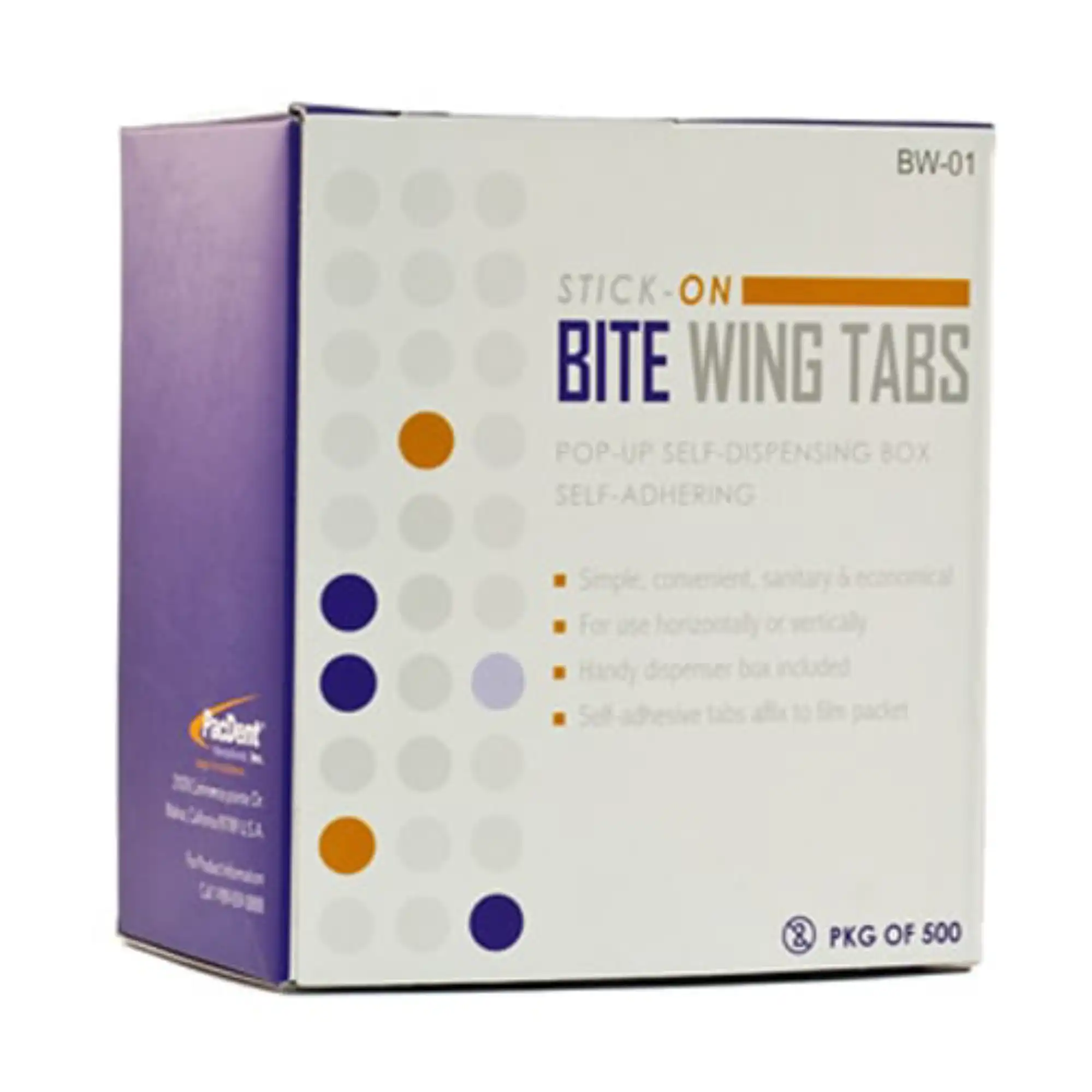 Pac-Dent Stick-On Bite Wing Tabs, Self-Adhesive, 500/Box, CP001/BW-01