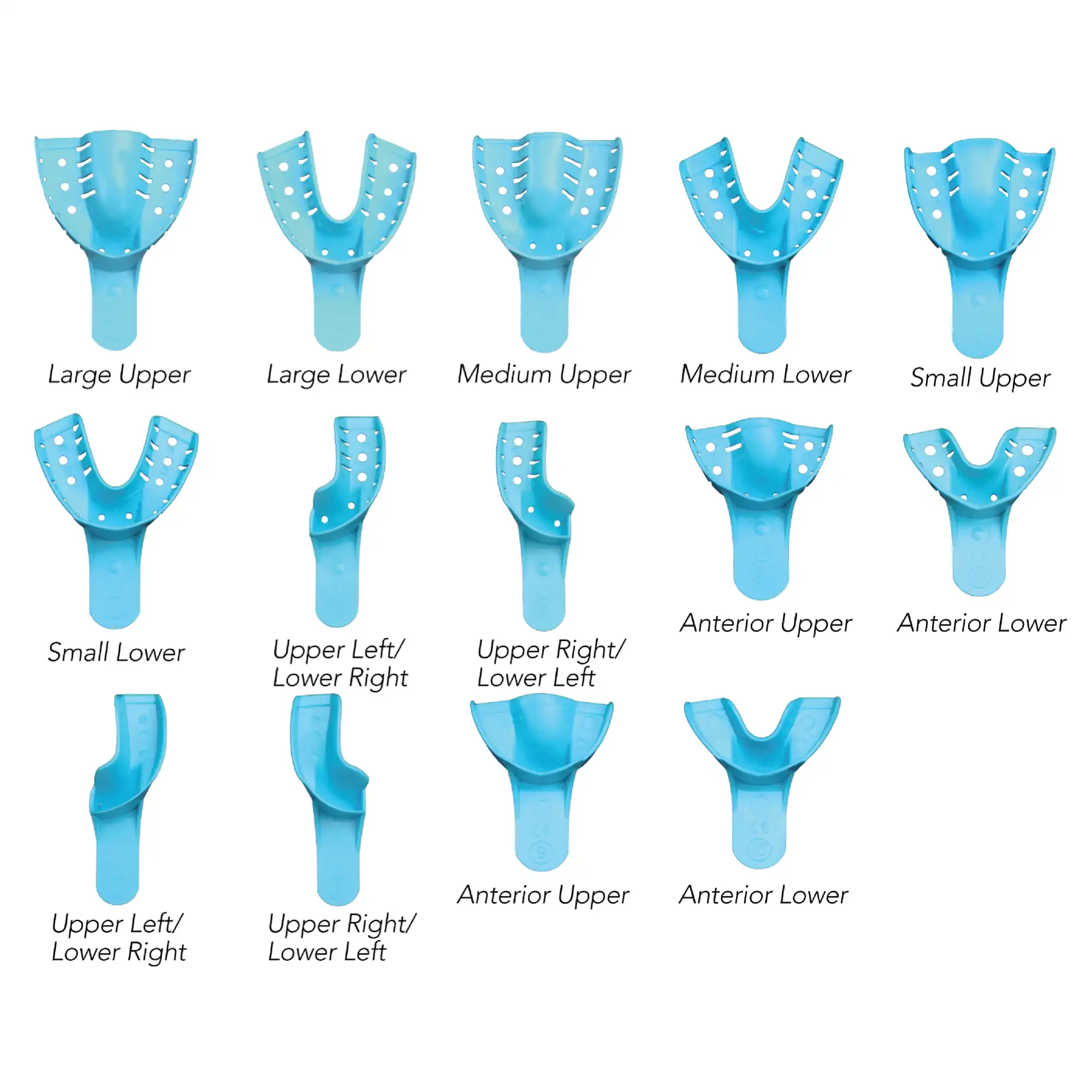 Pac-Dent Opti-Tray Disposable Perforated Impression Trays, Upper Medium, Light Blue, 12/Pkg, #413
