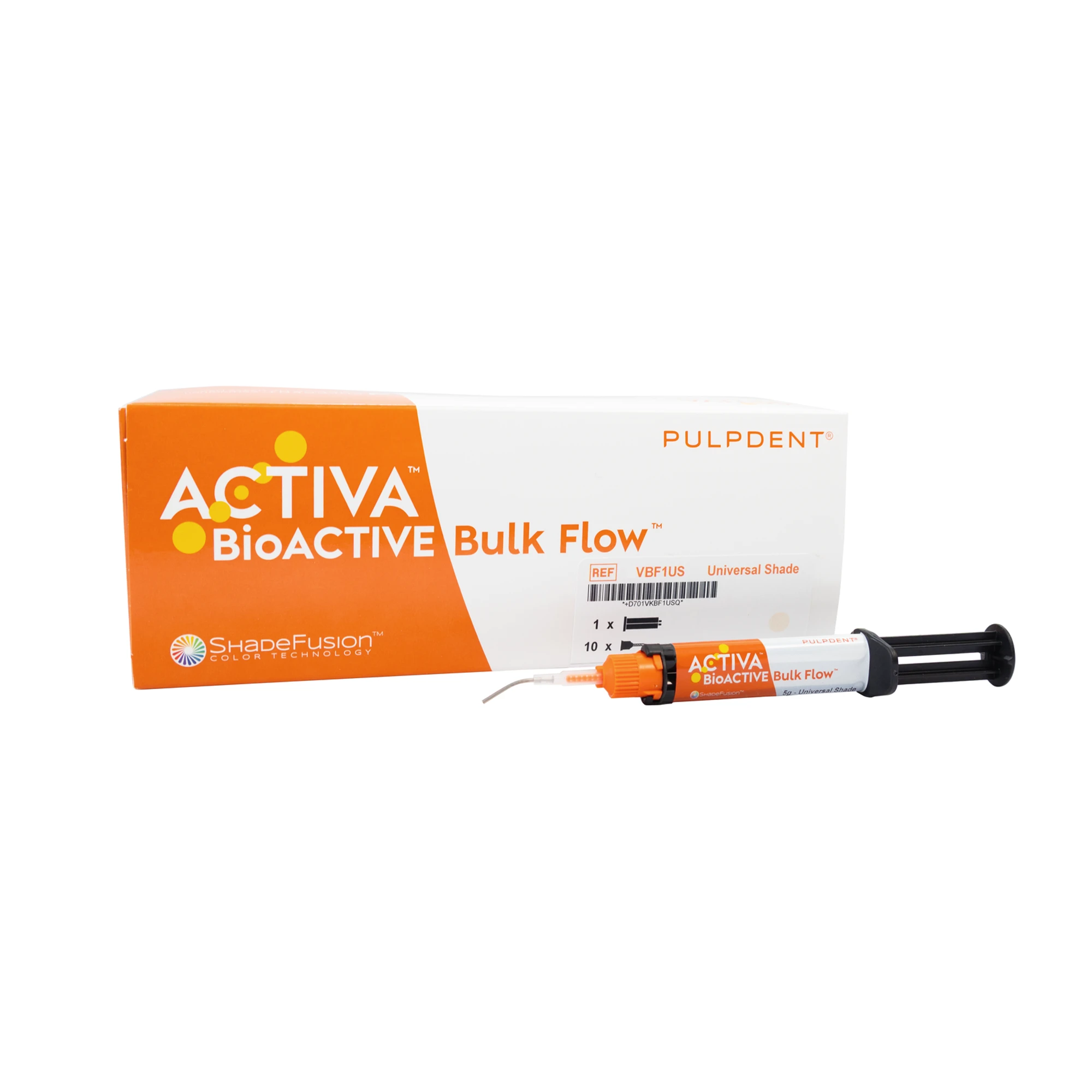 Pulpdent Bulk Flow Single 5g Syringe Kit, 10 Automix Tips, Universal Shade, VBF1US