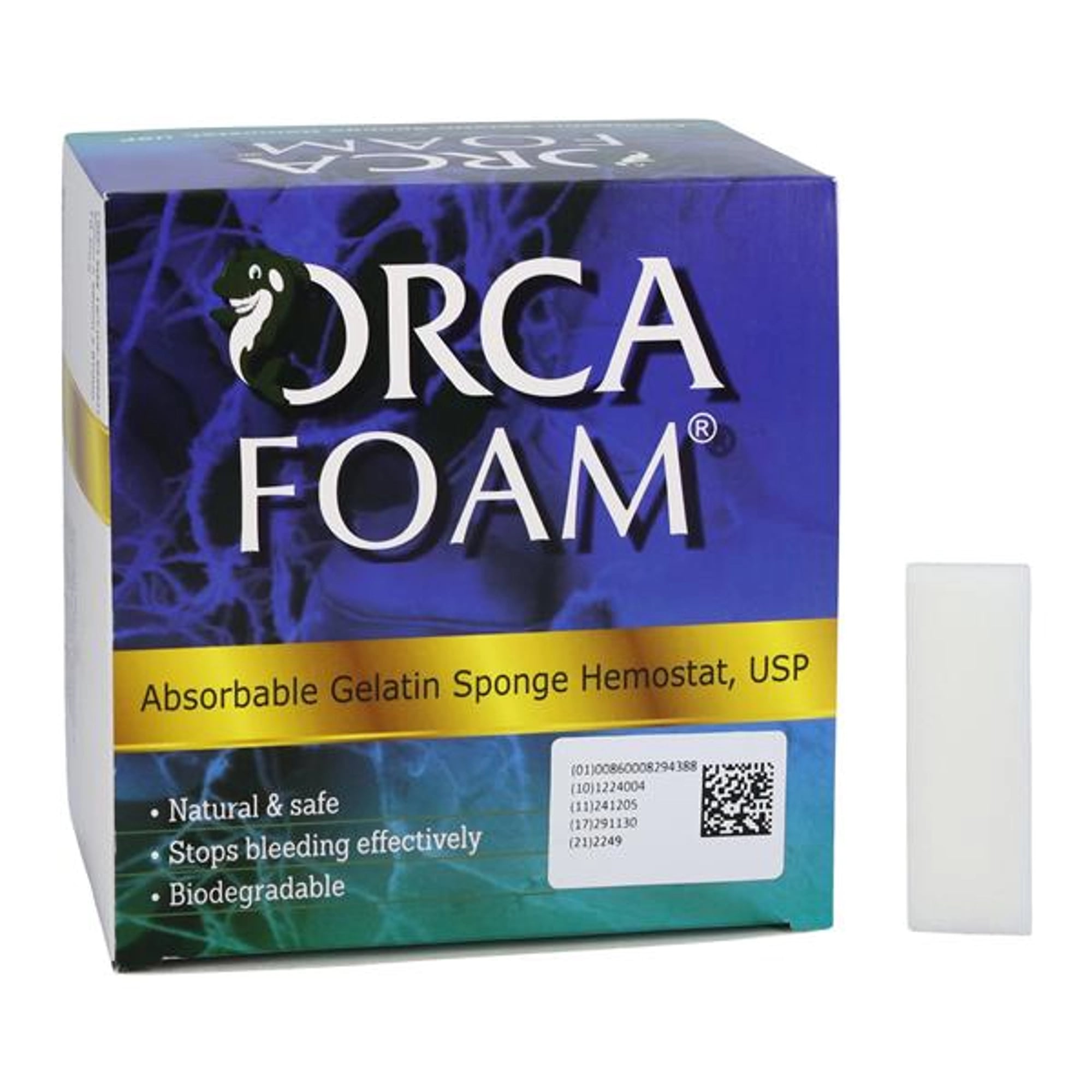ORCA Foam Absorbable Hemostatic Gelatin Sponge, Size 12/7, 60mm x 20mm x 7mm, 10/Box, OF-602007