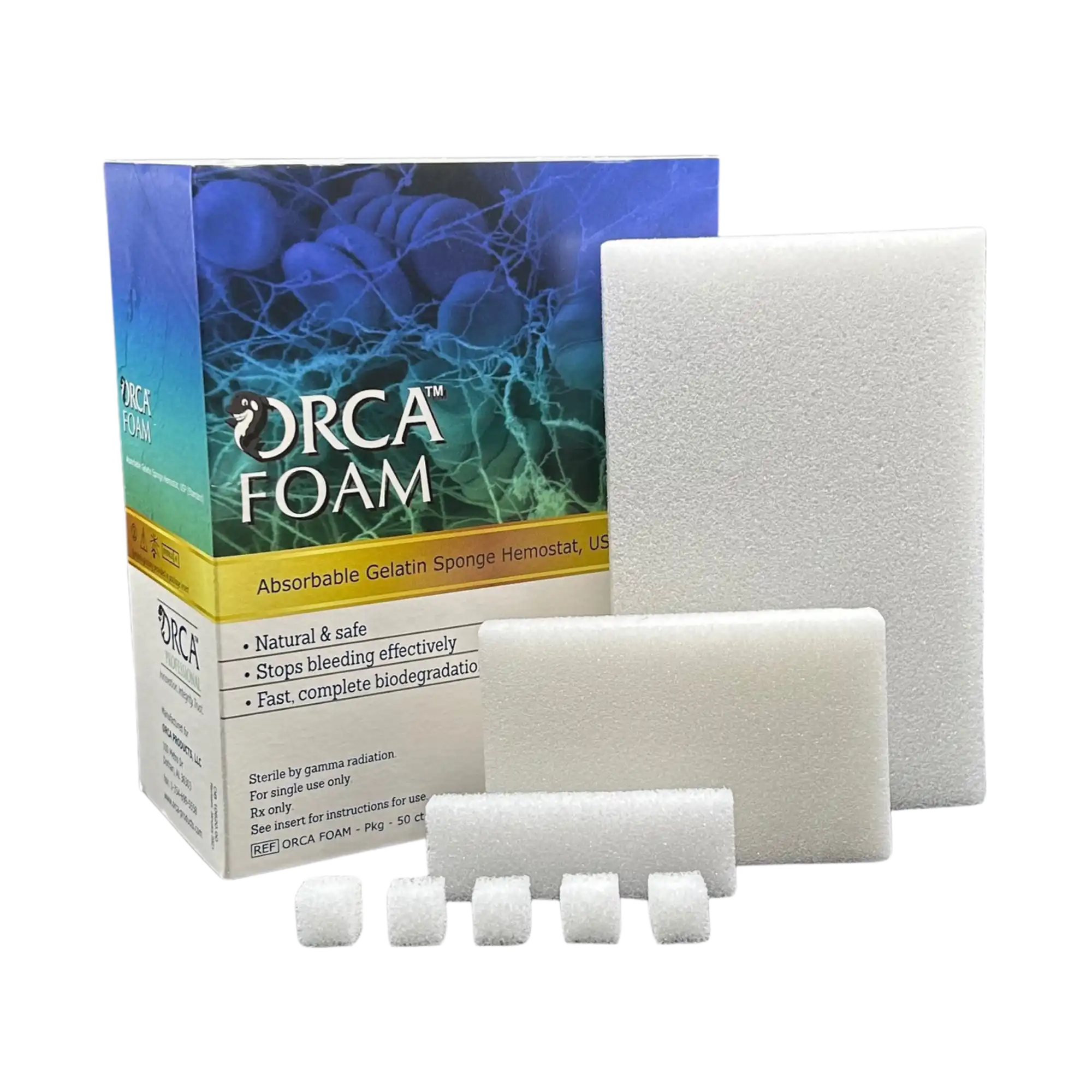 ORCA Foam Absorbable Hemostatic Gelatin Sponge, Size 4, 20 mm x 20 mm x 7 mm, 20/Box, OF-202007