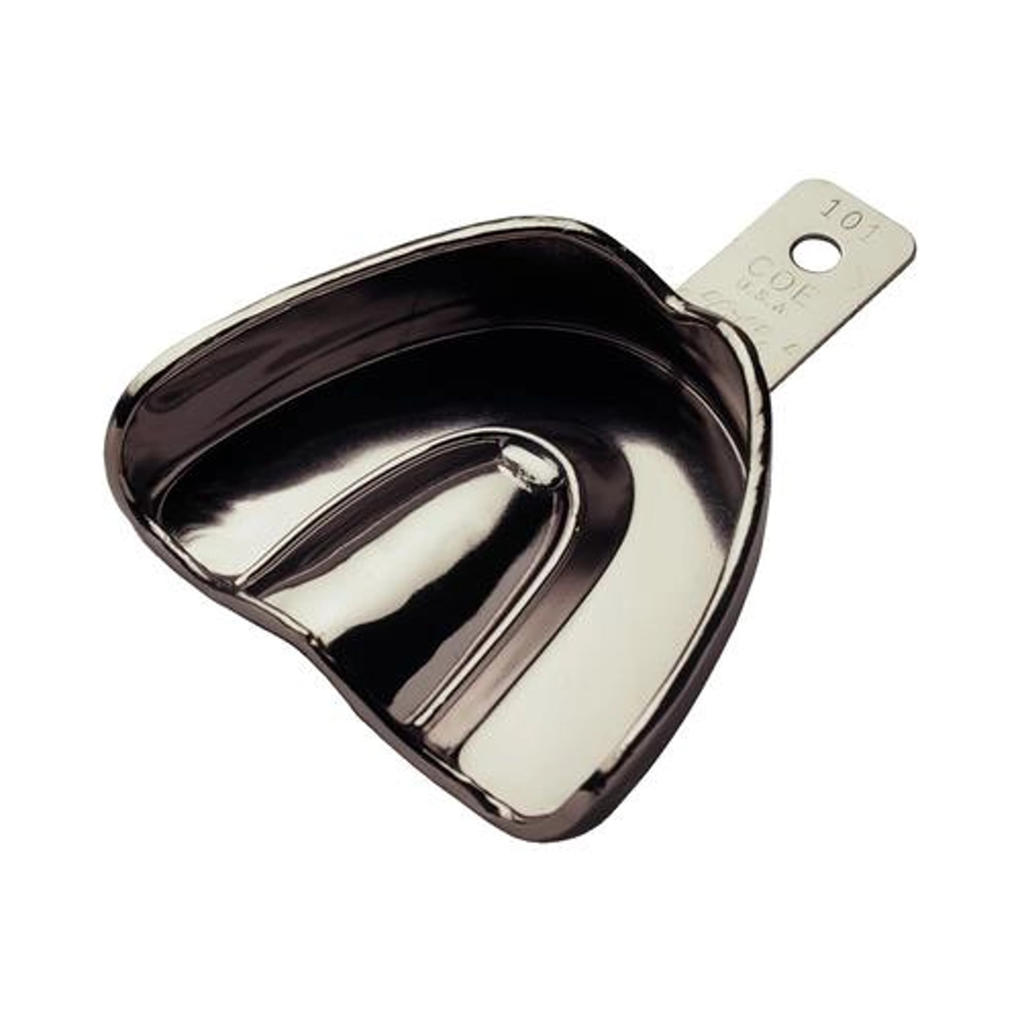 GC America COE #101 Large Upper Full-Arch Nickel-Plated Solid Metal Impression Tray, 3" W x 2-1/2" L x 7/8" D, 261011