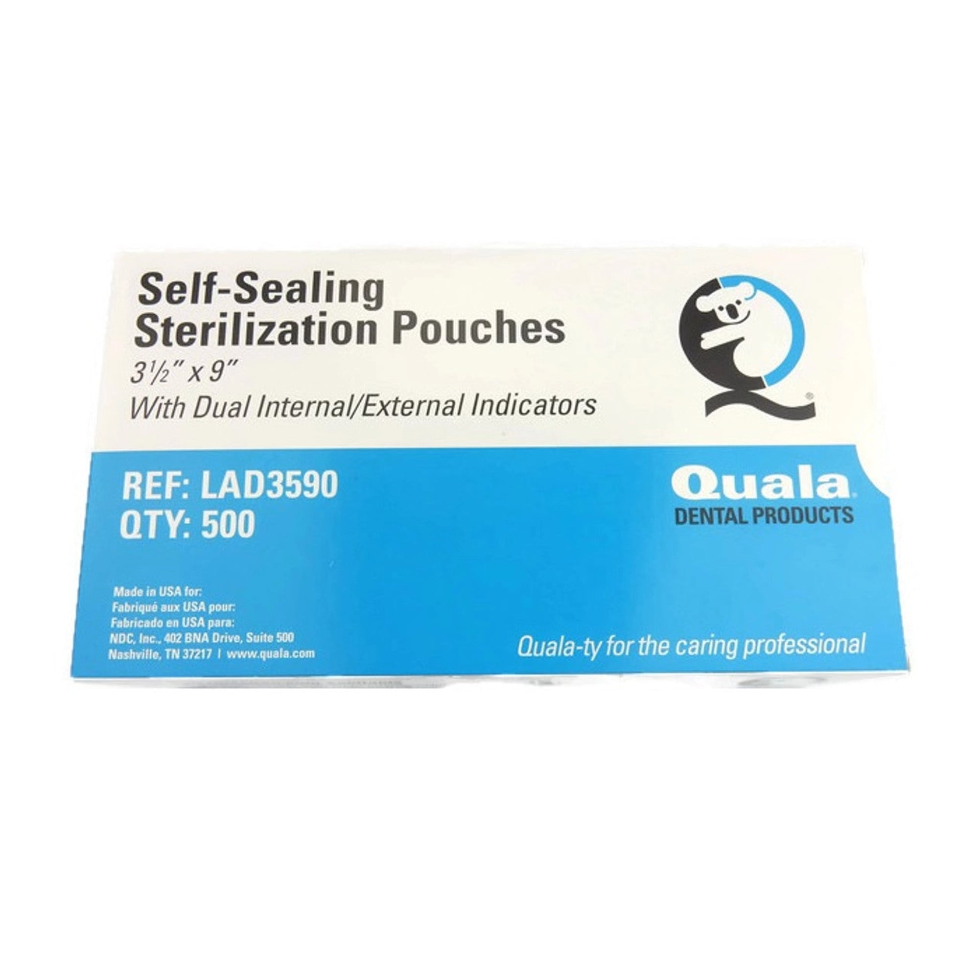Quala Sterilization Pouch, 3.5" x 9", Self-Sealing, Dual Indicator, Paper/Blue Film, 200/Box