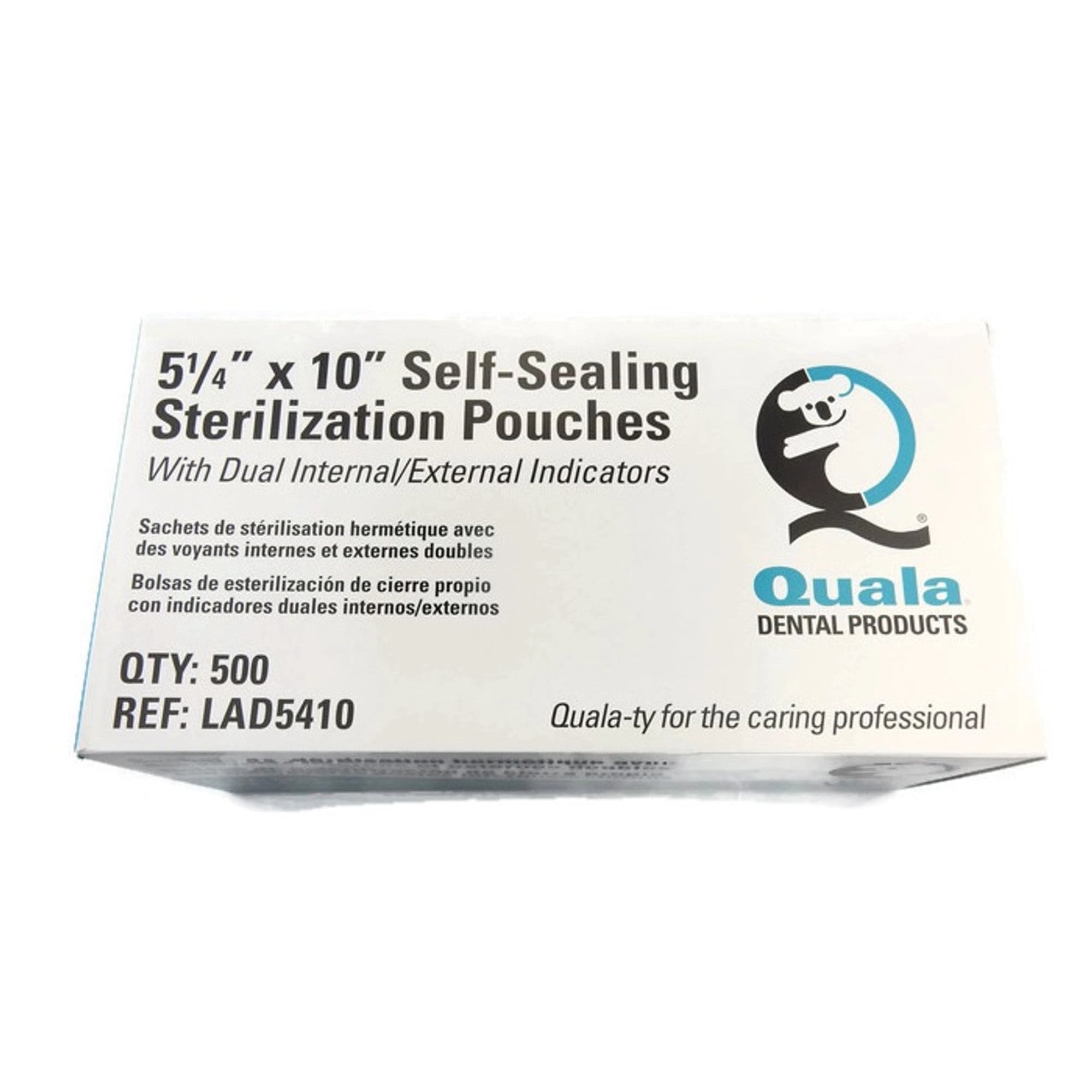 Quala Sterilization Pouch, 5.25" x 10", Self-Sealing, Paper/Blue Film, Dual Indicators, 200/Box