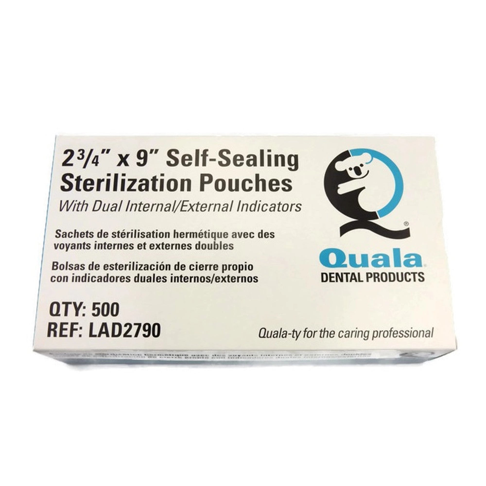 Quala Sterilization Pouch, 2.75" x 9", Self-Sealing, Dual Indicator, Paper/Blue Film, 500/Bx