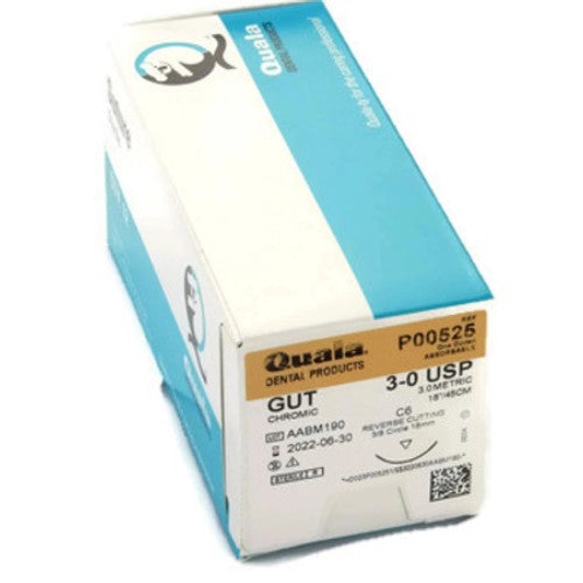 Quala Chromic Gut Suture, 3-0, C-6 Reverse-Cutting 19mm Needle, 18", 12/Bx, P00525