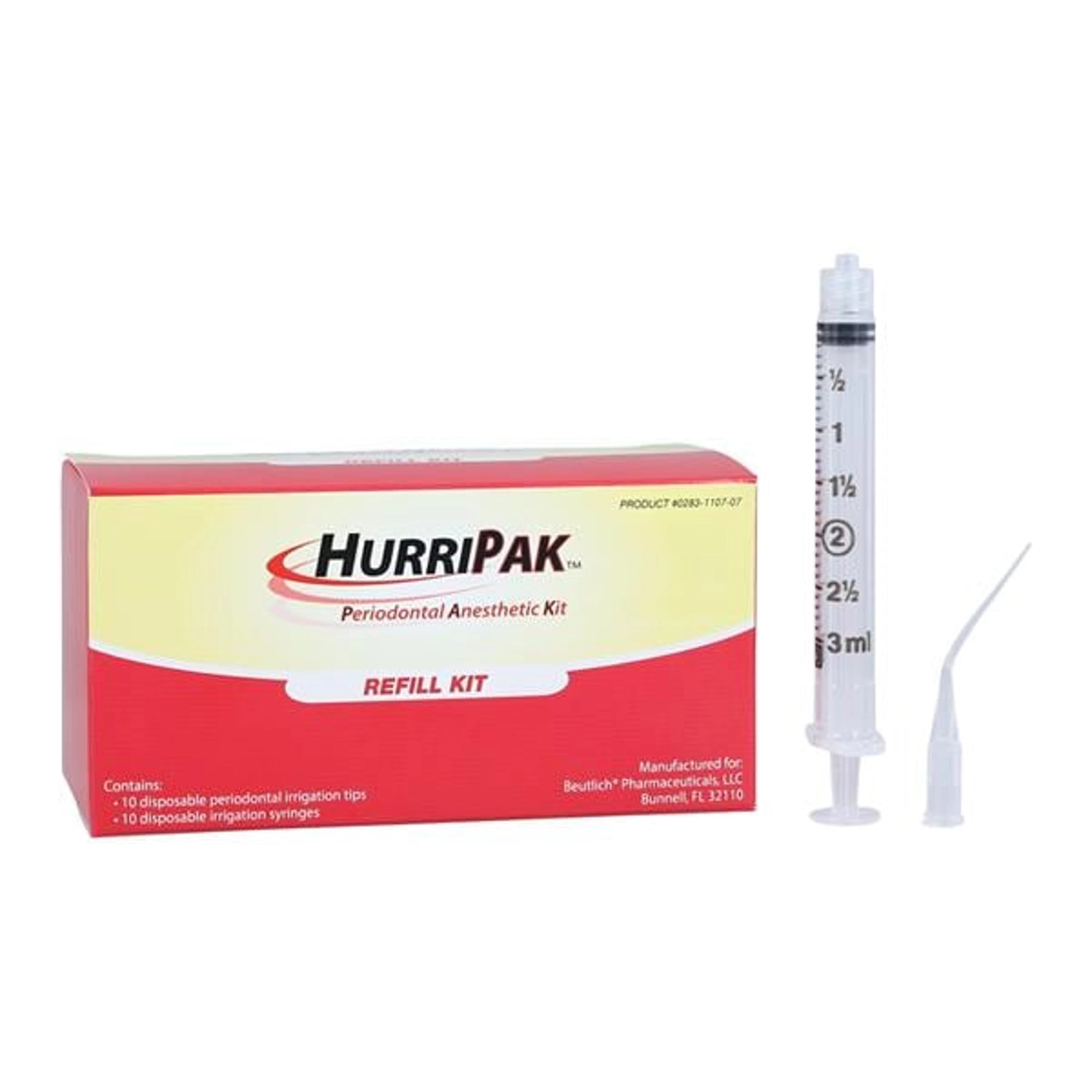 Beutlich HurriPAK Periodontal Anesthetic Refill Kit, 10 Disposable Irrigation Syringes & 10 Pre-Bent Tips, 0283-1107-07