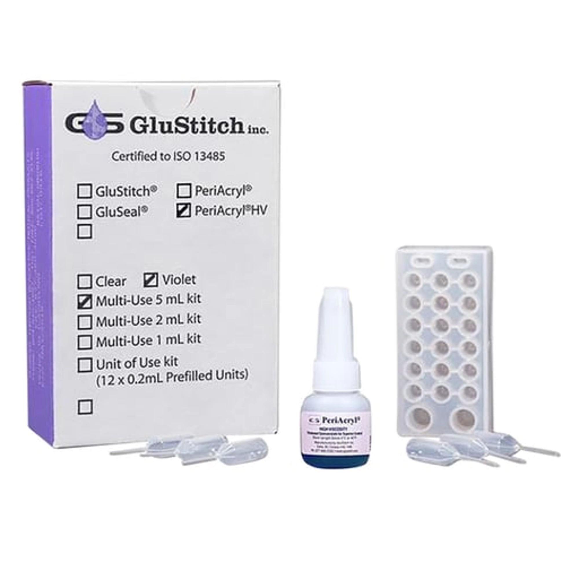 PeriAcryl Periodontal Tissue Adhesive, Regular Viscosity, Violet, 5 mL Bottle with 50 Applicators, P-ACRYL5V
