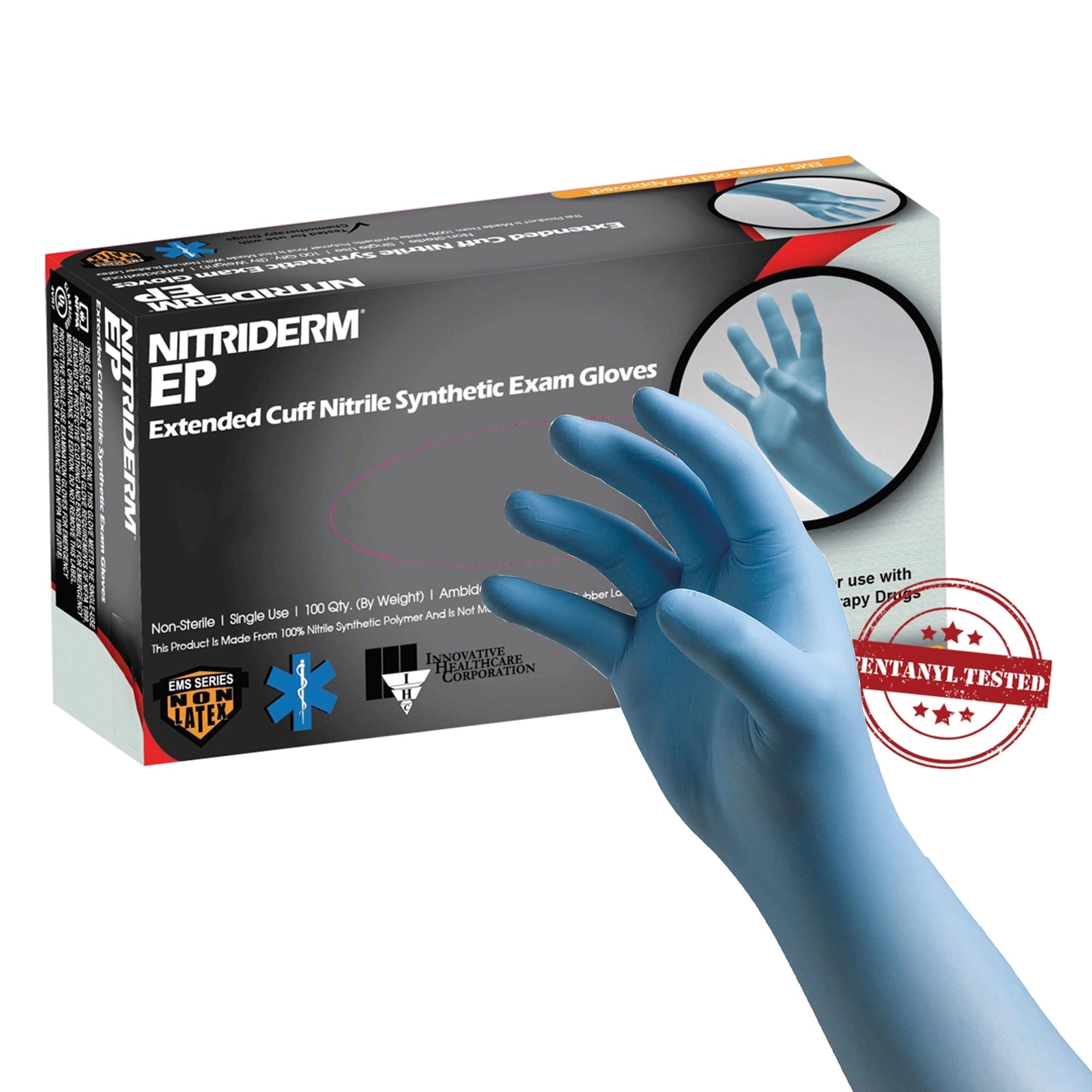 Innovative Healthcare Nitriderm EP Nitrile Exam Gloves, Small, Powder-Free, Non-Sterile, Blue, Textured, 100/Box, 10 Boxes/Case, 182100