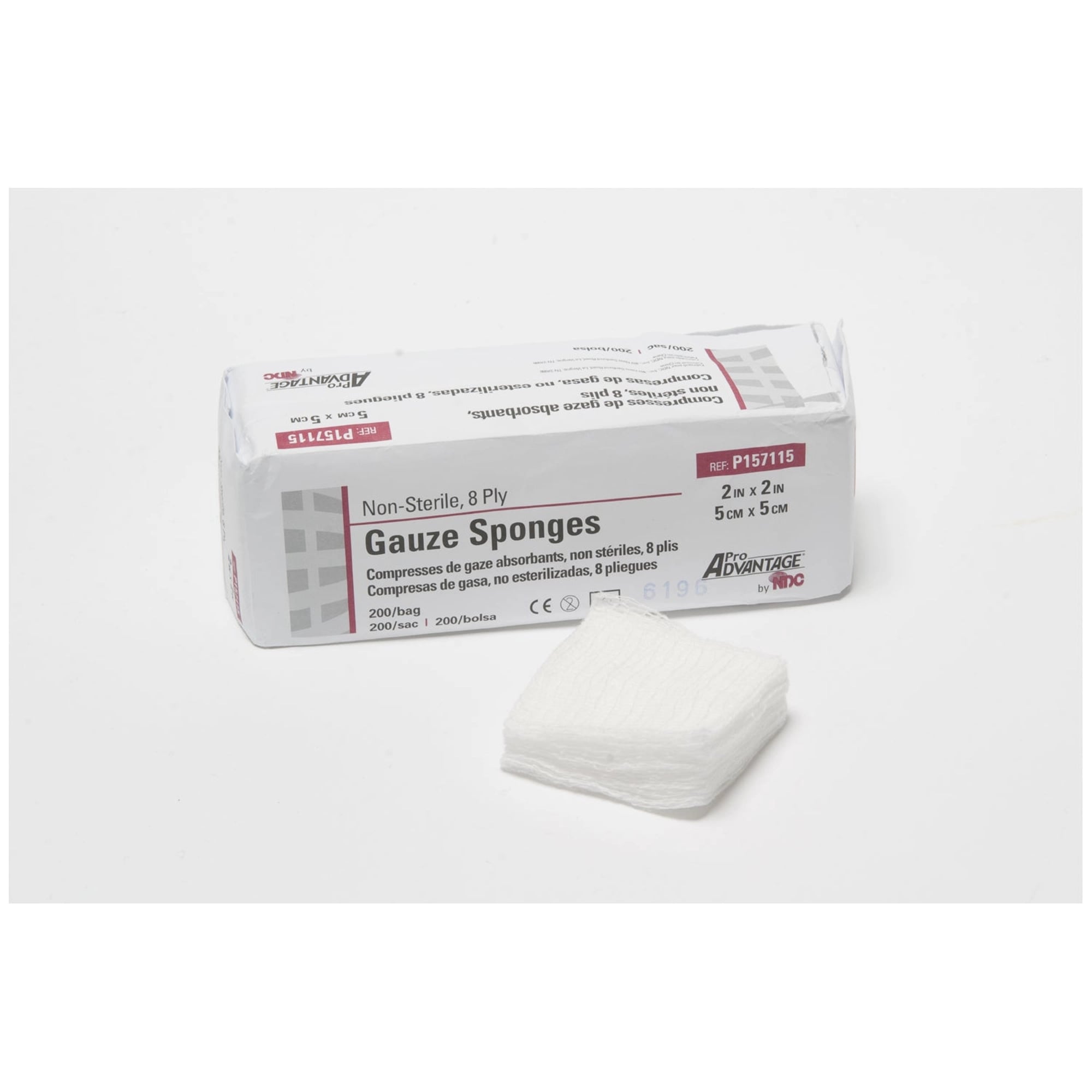 Pro Advantage Gauze Sponge, 2" x 2", 8-Ply, Non-Sterile, 200/Sleeve, 25 Sleeves/Case, P157115