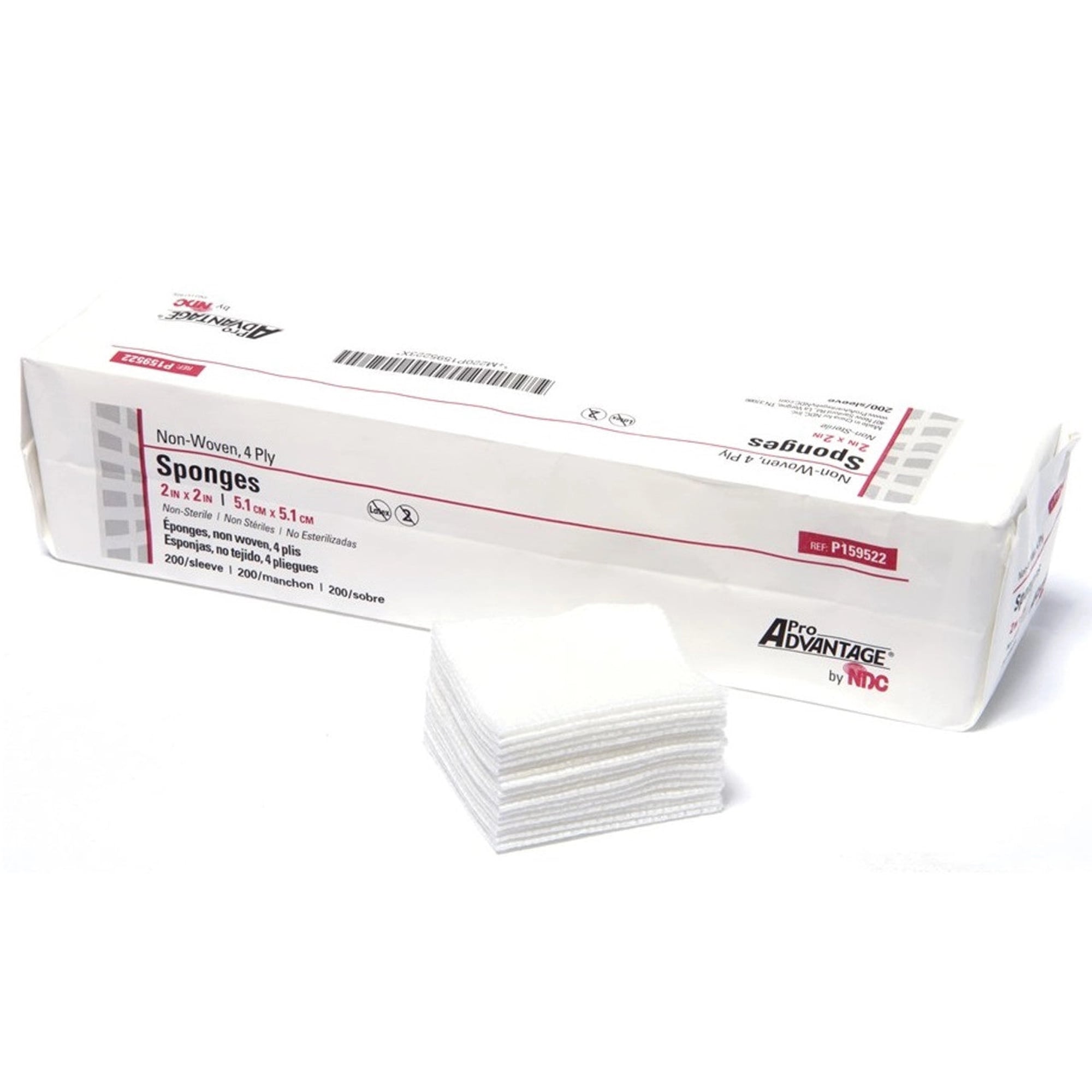 Pro Advantage 2" x 2" 4-Ply Non-Sterile Non-Woven Gauze Sponge, Case of 4000, P159522