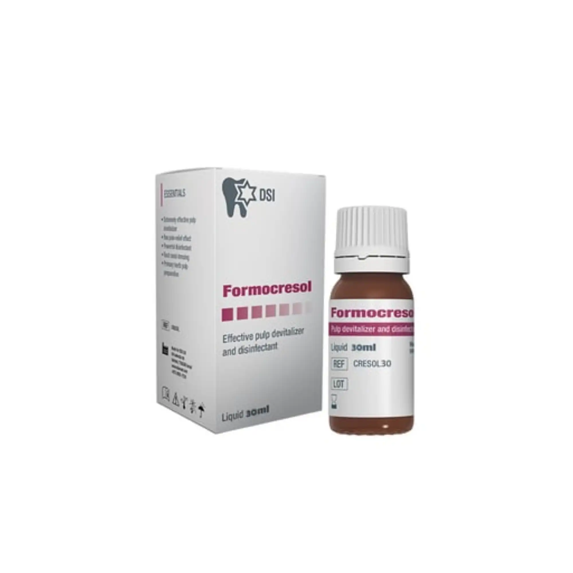 DSI Formocresol Pulp Devitalizer & Disinfectant Solution, 48.5% Formaldehyde / 48.5% Cresol, 30 mL Bottle, CRESOL30F