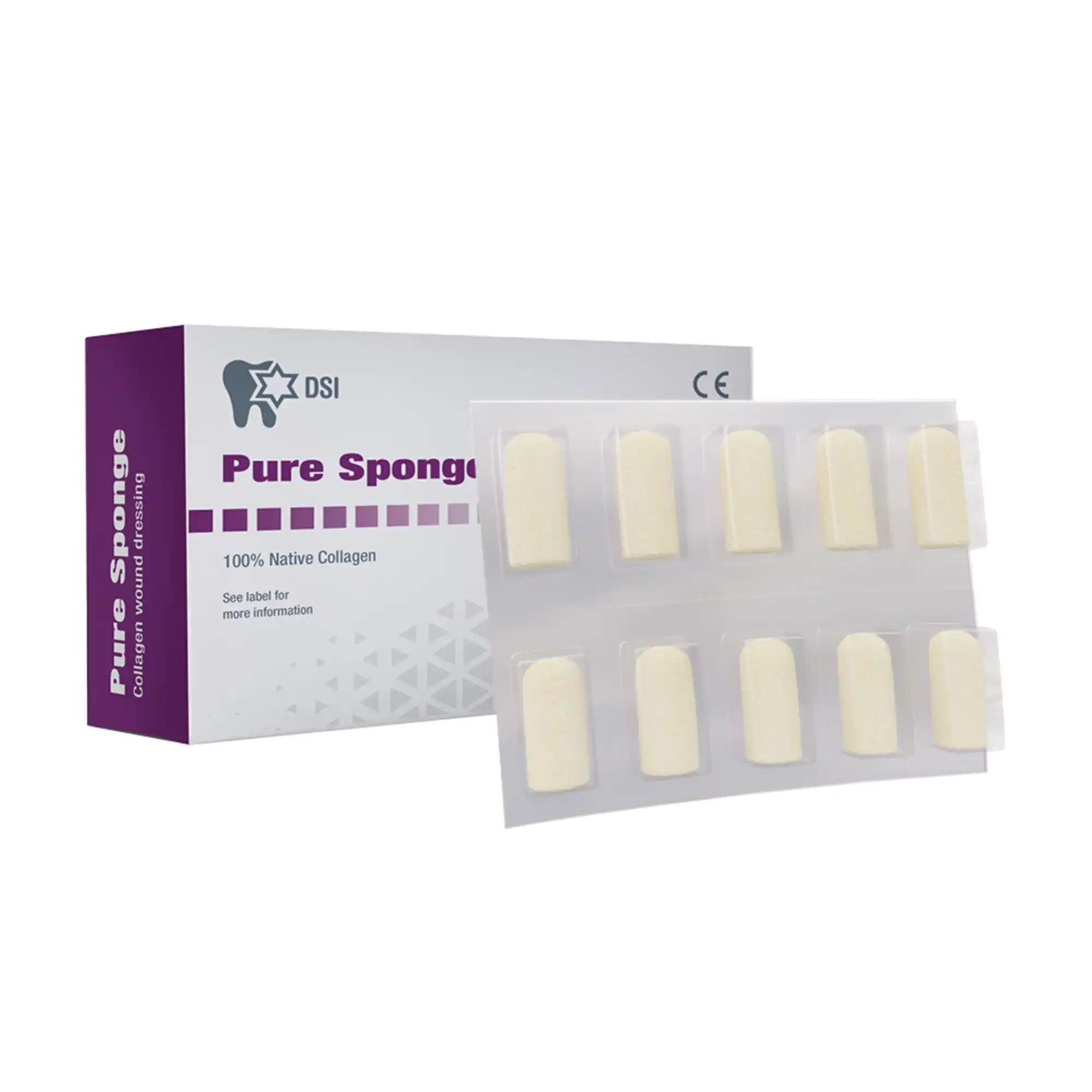 DSI Pure Sponge 8mm x 7mm 100% Collagen Plug, Box of 10, Blister Pack, DS-PS87