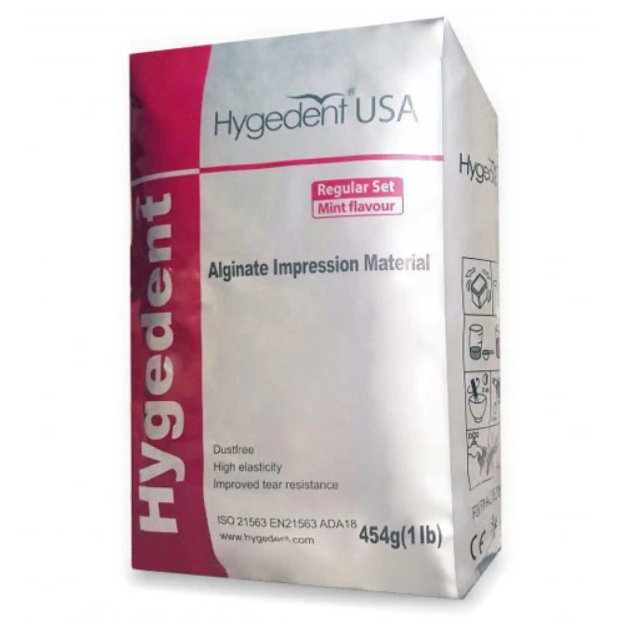Hygedent Alginate Regular Set Impression Material, Dust Free, Red Powder, Mint Flavored, 1 Lb Bag, HYG-H