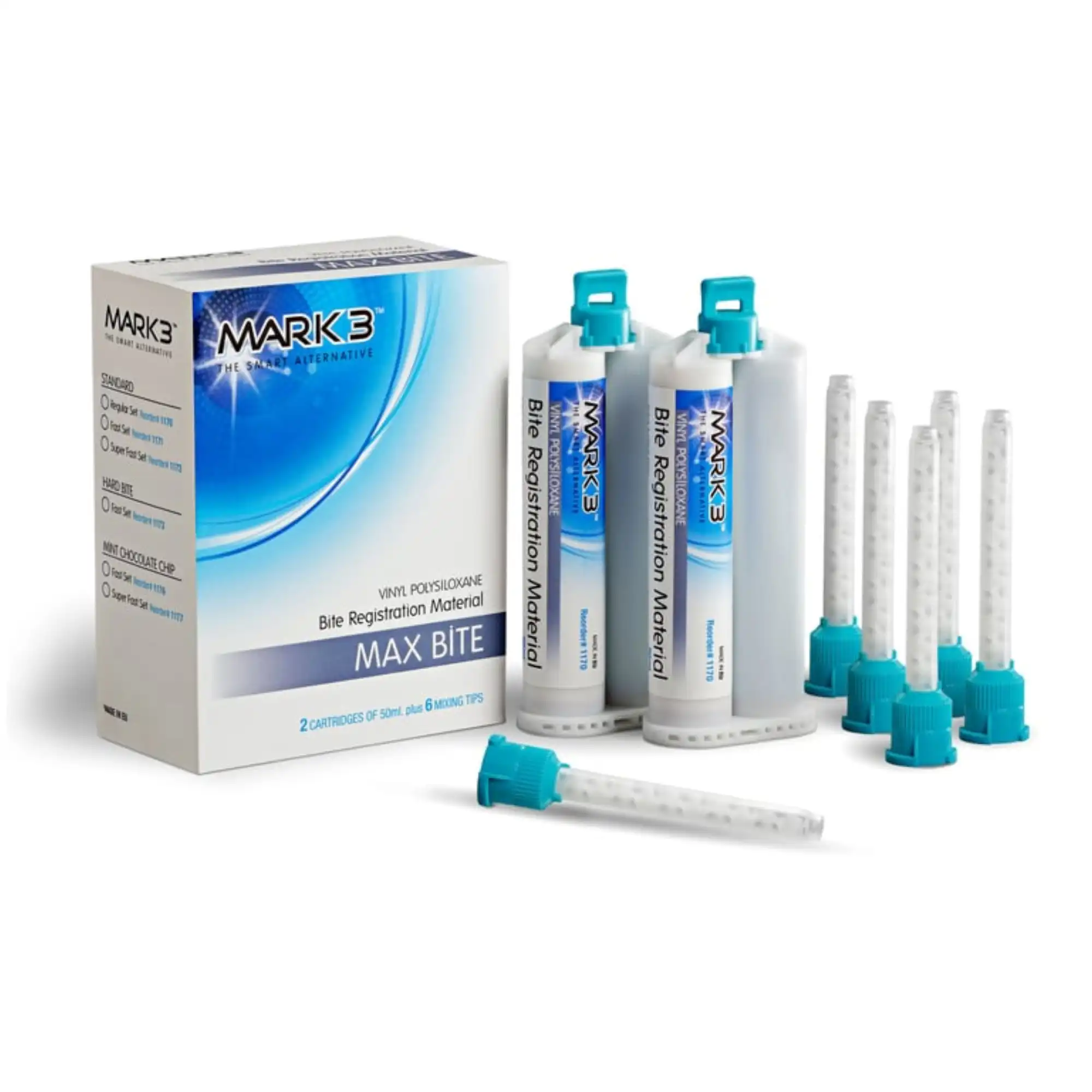Mark3 MAX BITE Bite Registration Material, Mint Chocolate Chip, Super Fast, 2 Cartridges + 6 Mixing Tips, 1177