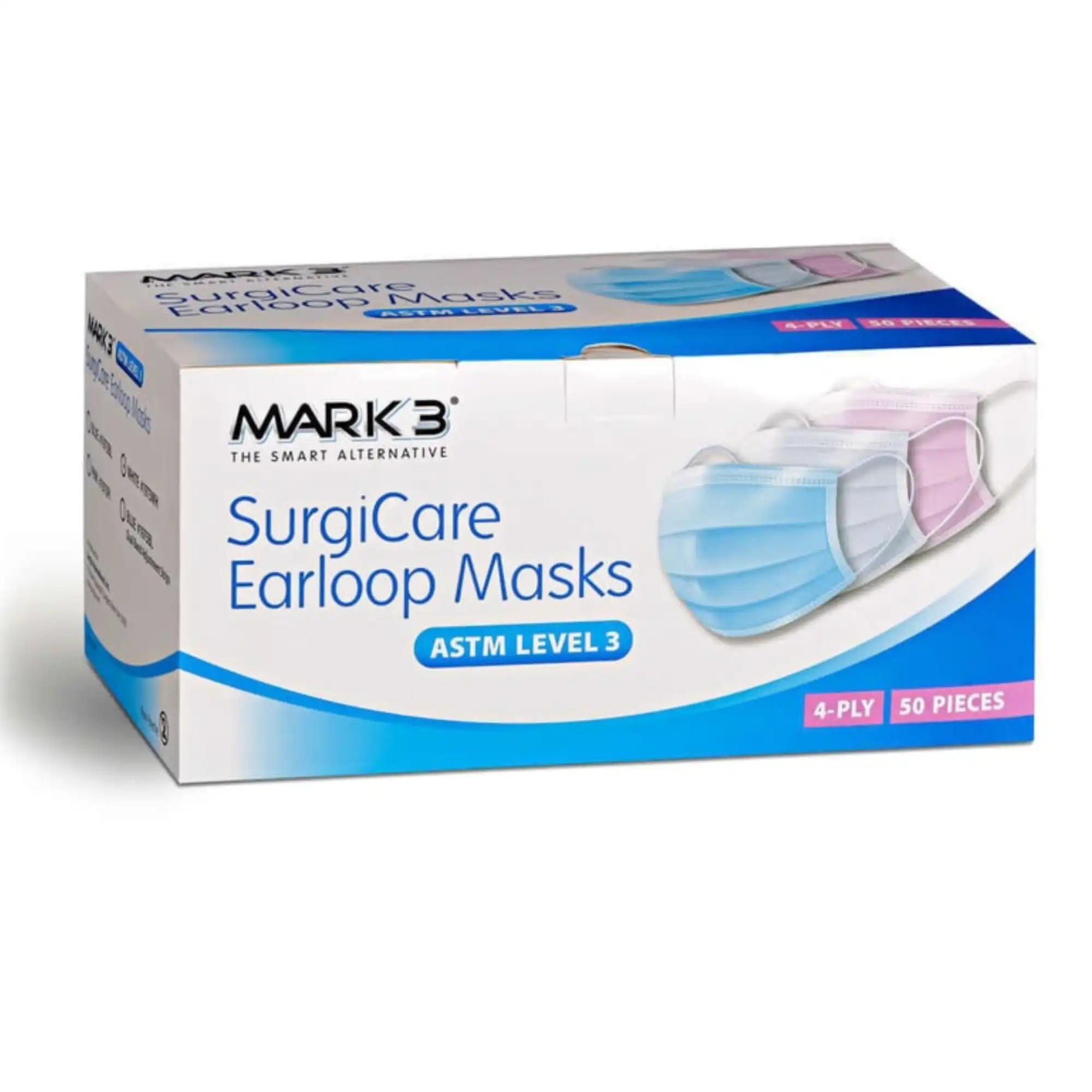 Mark3 SurgiCare Pink Earloop Face Masks, ASTM Level 3, 4-Ply, 50/Box, 1973PI