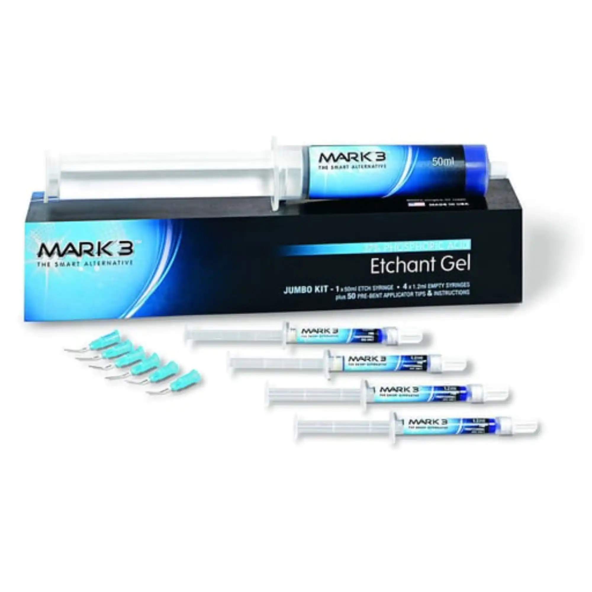 Mark3 Etchant Gel 37% Jumbo Kit, 50ml Syringe with 4x1.2ml Empty Syringes & 50 Tips, 9092