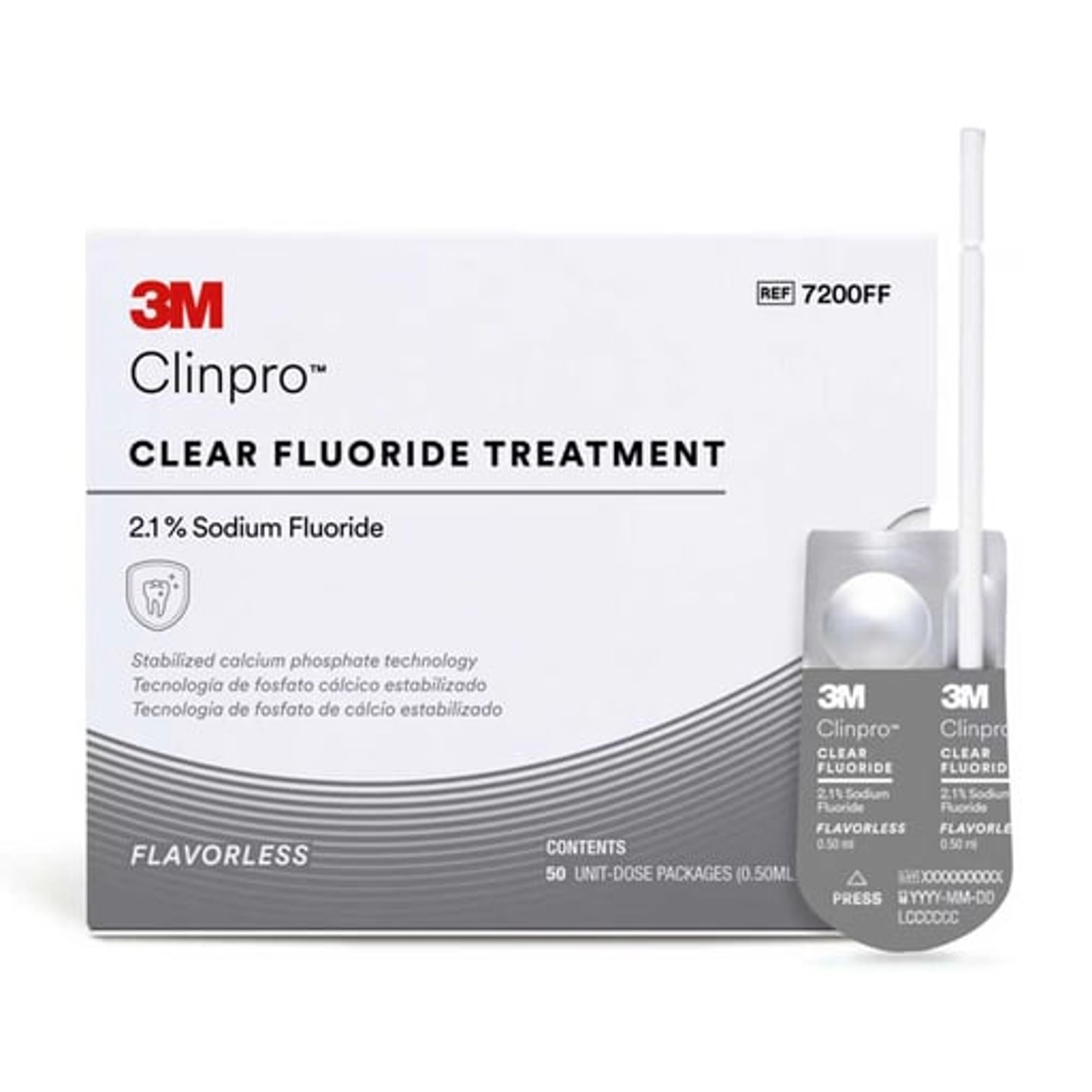 3M Clinpro Clear Fluoride Treatment, Flavorless, 2.1% Sodium Fluoride, 0.5 mL Unit Dose, 50/Pk, 7200FF