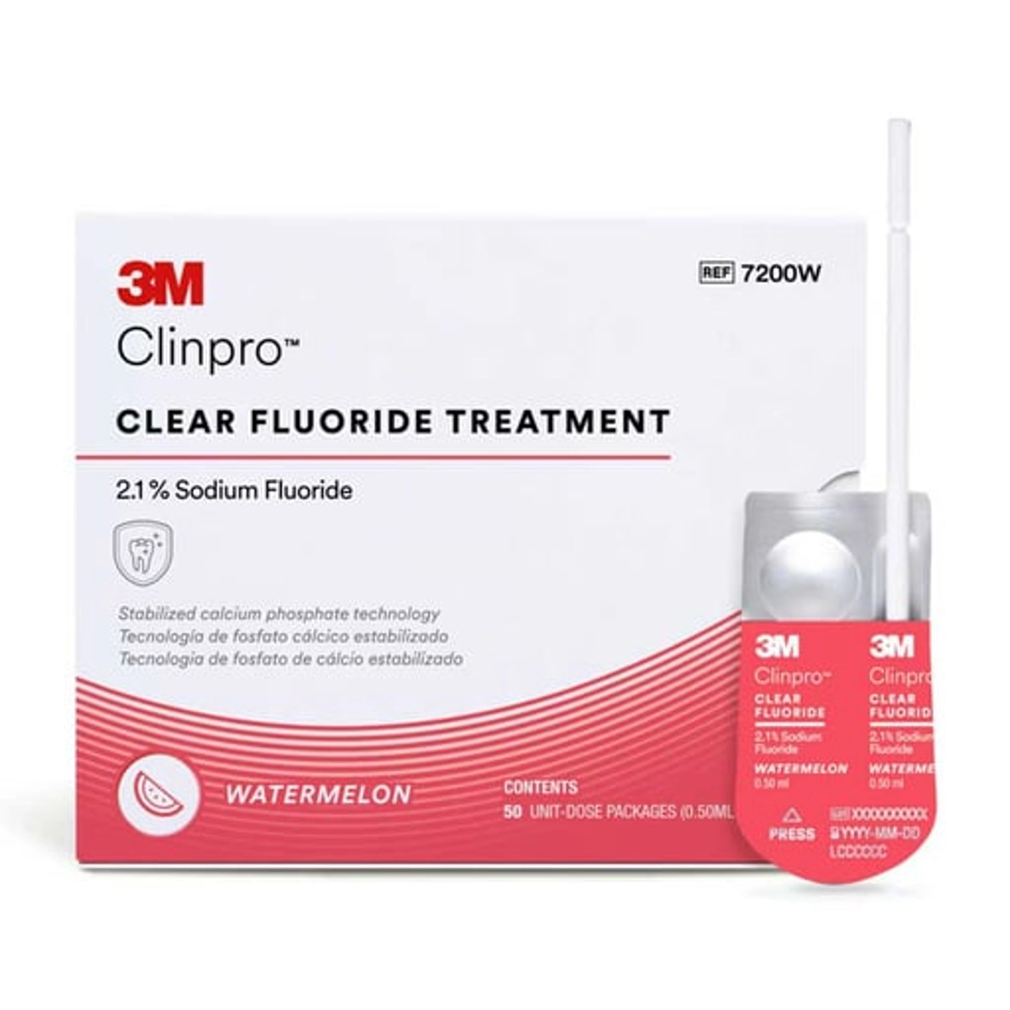 3M (Solventum) Clinpro Clear Fluoride Varnish, 2.1% Sodium Fluoride, 0.5 mL Unit Dose, Watermelon Flavor, 50/Pkg, 7200W