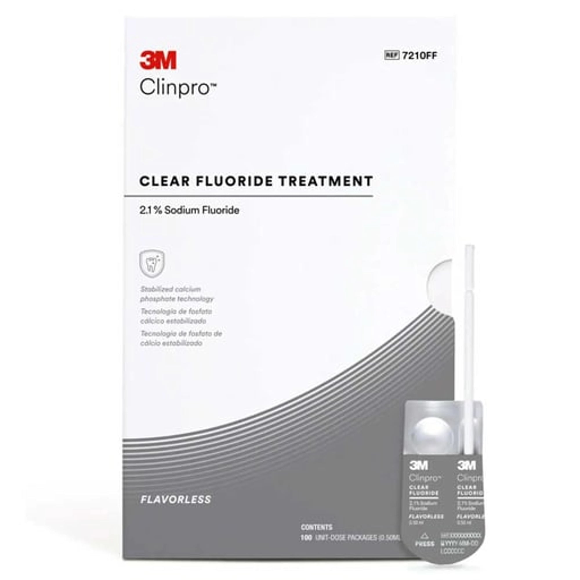 3M Clinpro Clear Fluoride Treatment Varnish, Flavorless, 2.1% Sodium Fluoride, 0.5 mL Unit Dose, 100/Pk, 7210FF