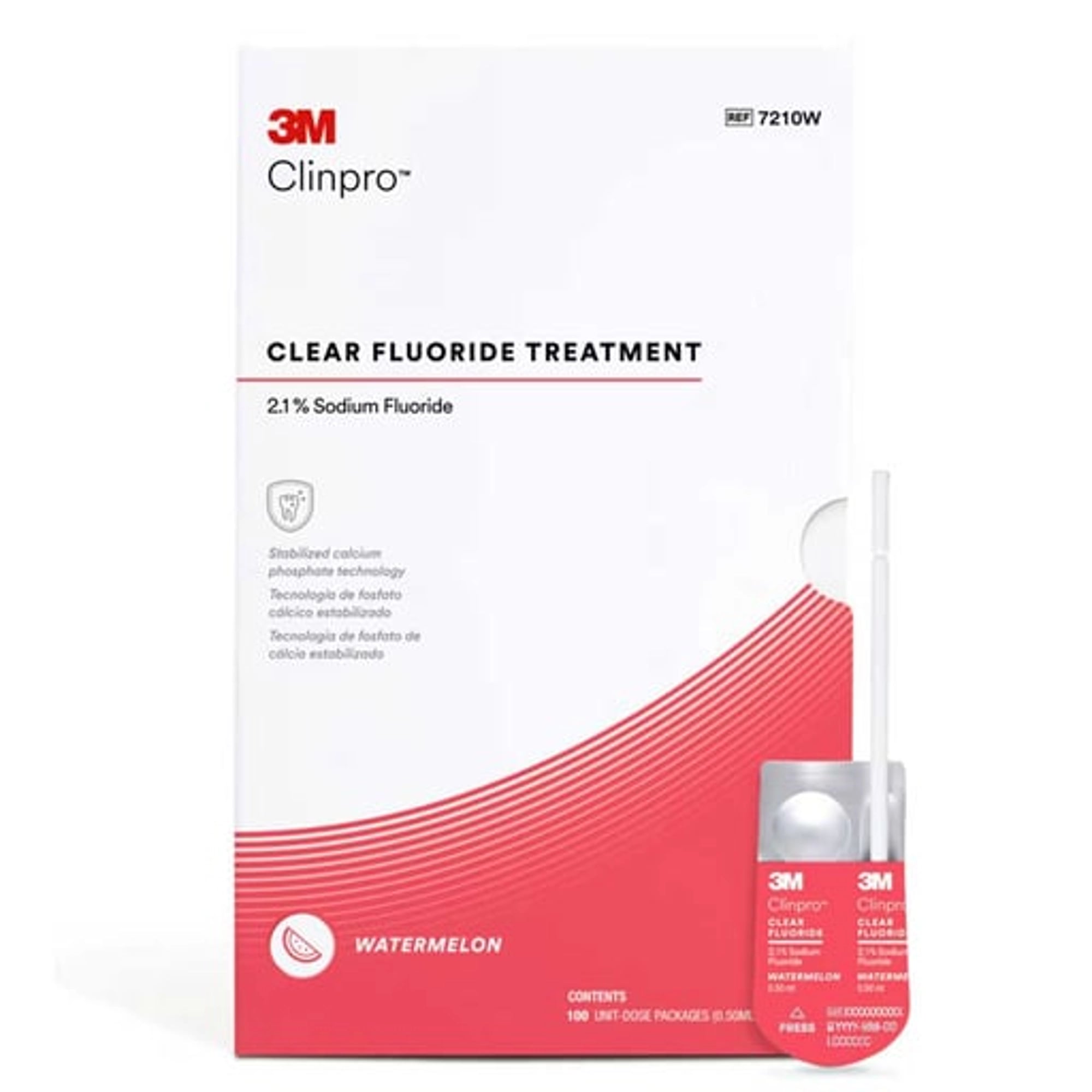 3M Clinpro Clear Fluoride Treatment Varnish, Watermelon Flavor, 0.5 mL Unit Dose, 2.1% NaF, 100/Pk, 7210W