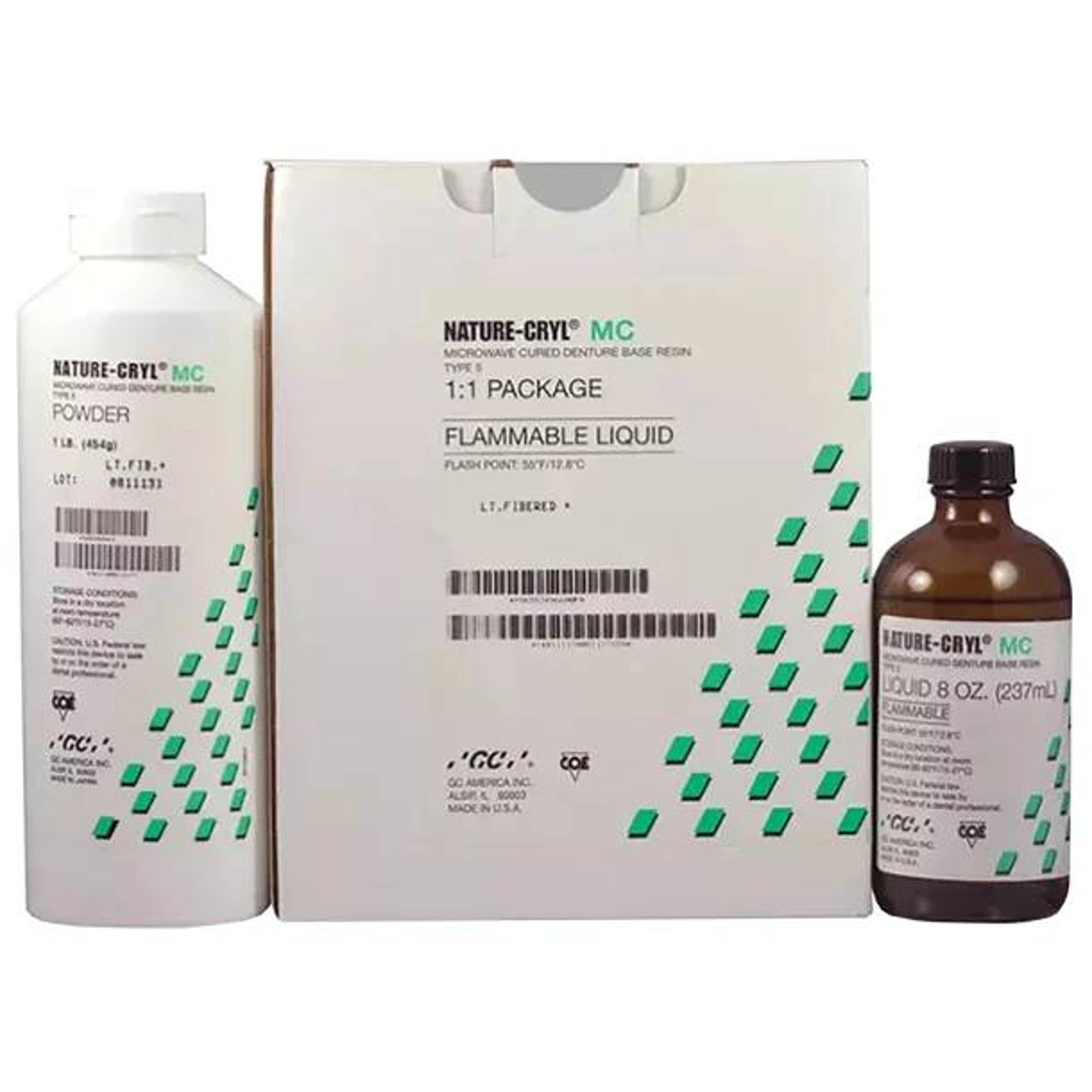 Nature-Cryl MC 1:1 Package, COE-LOR Moderate, Microwave Cured Denture Resin, 1 lb Powder + 8 oz Liquid