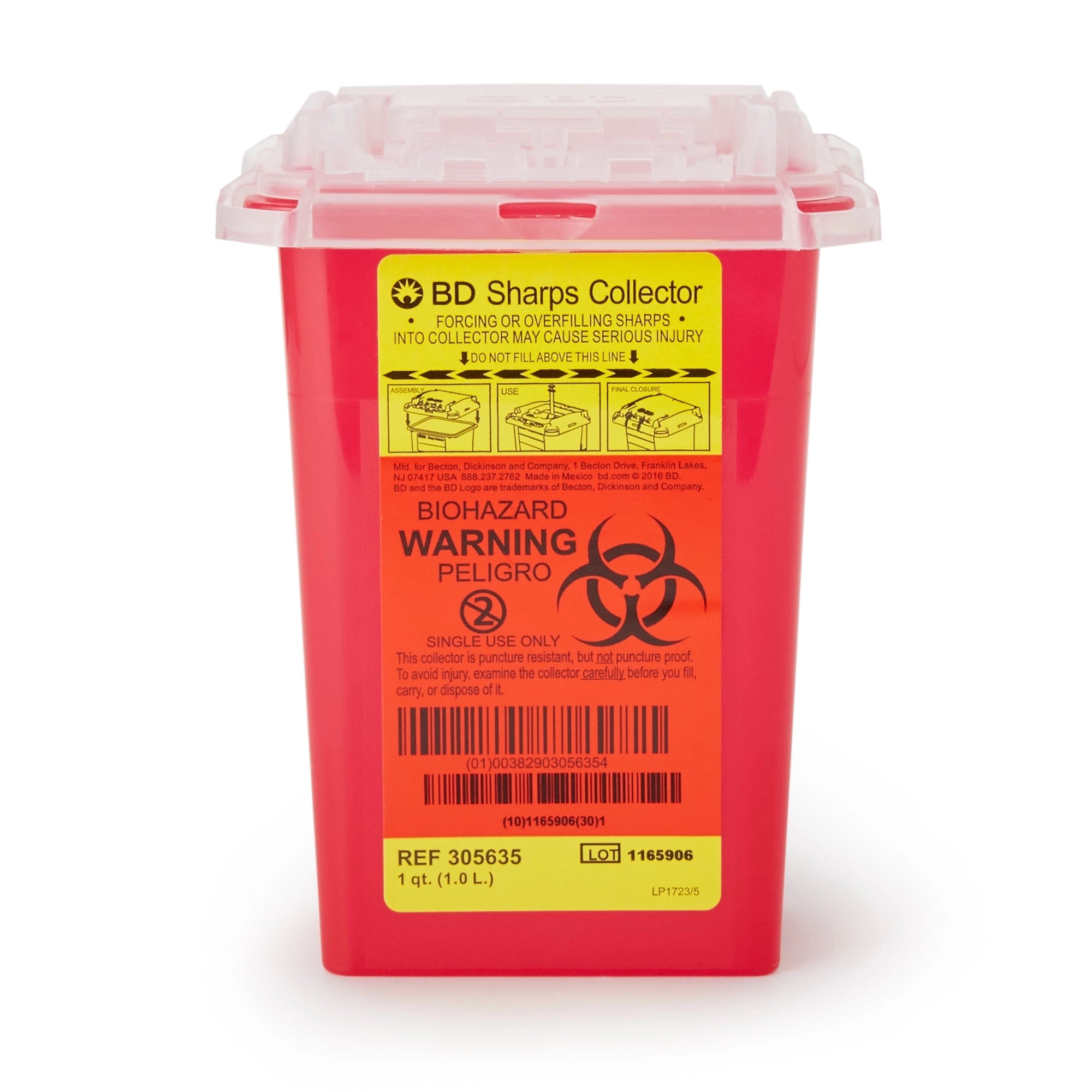 BD Sharps Collector, 1.0 Qt, Red, 60/Case, 305635