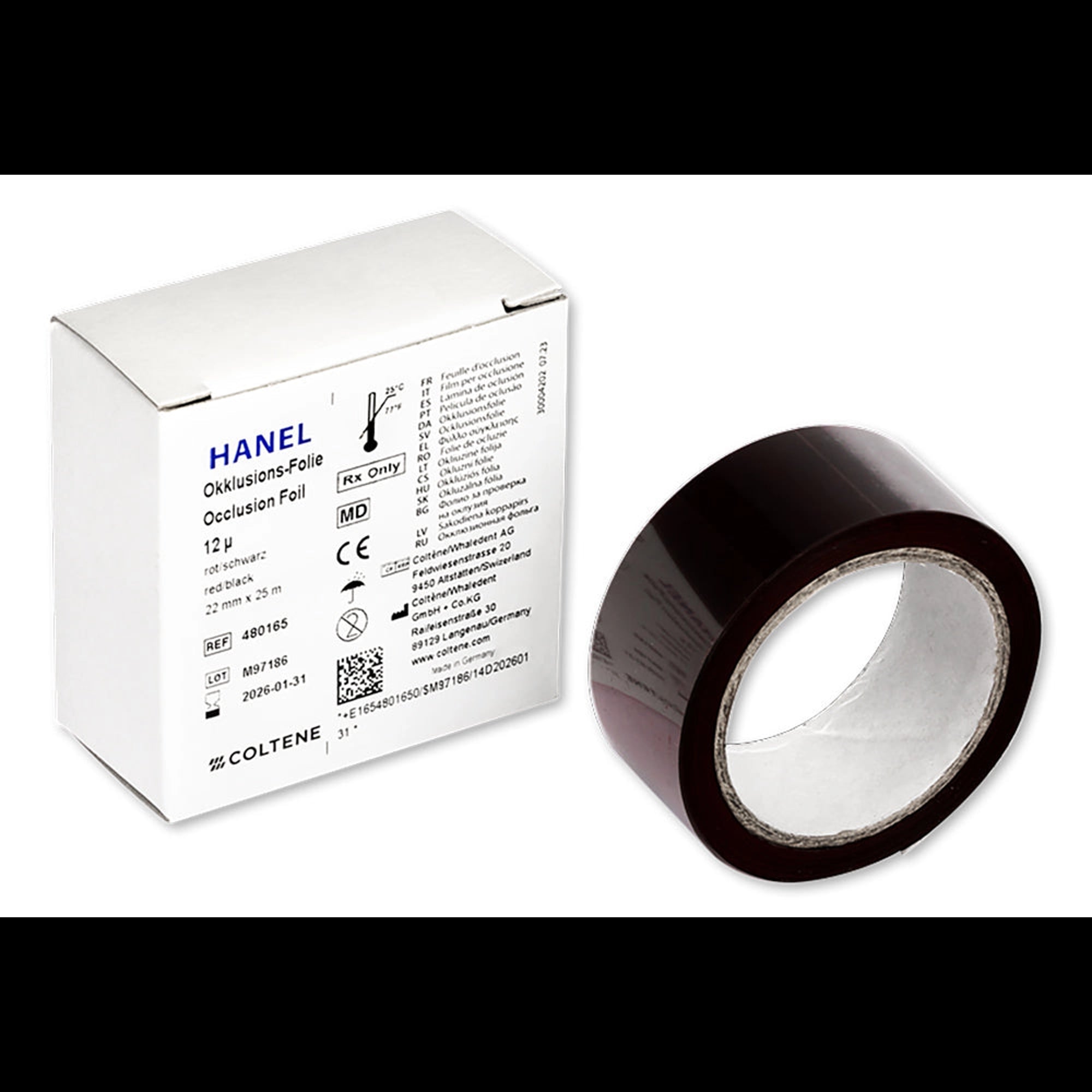 Hanel Occlusion Foil, Two-Sided Red/Black, 12 Microns, 22 mm x 25 m Roll, 480165