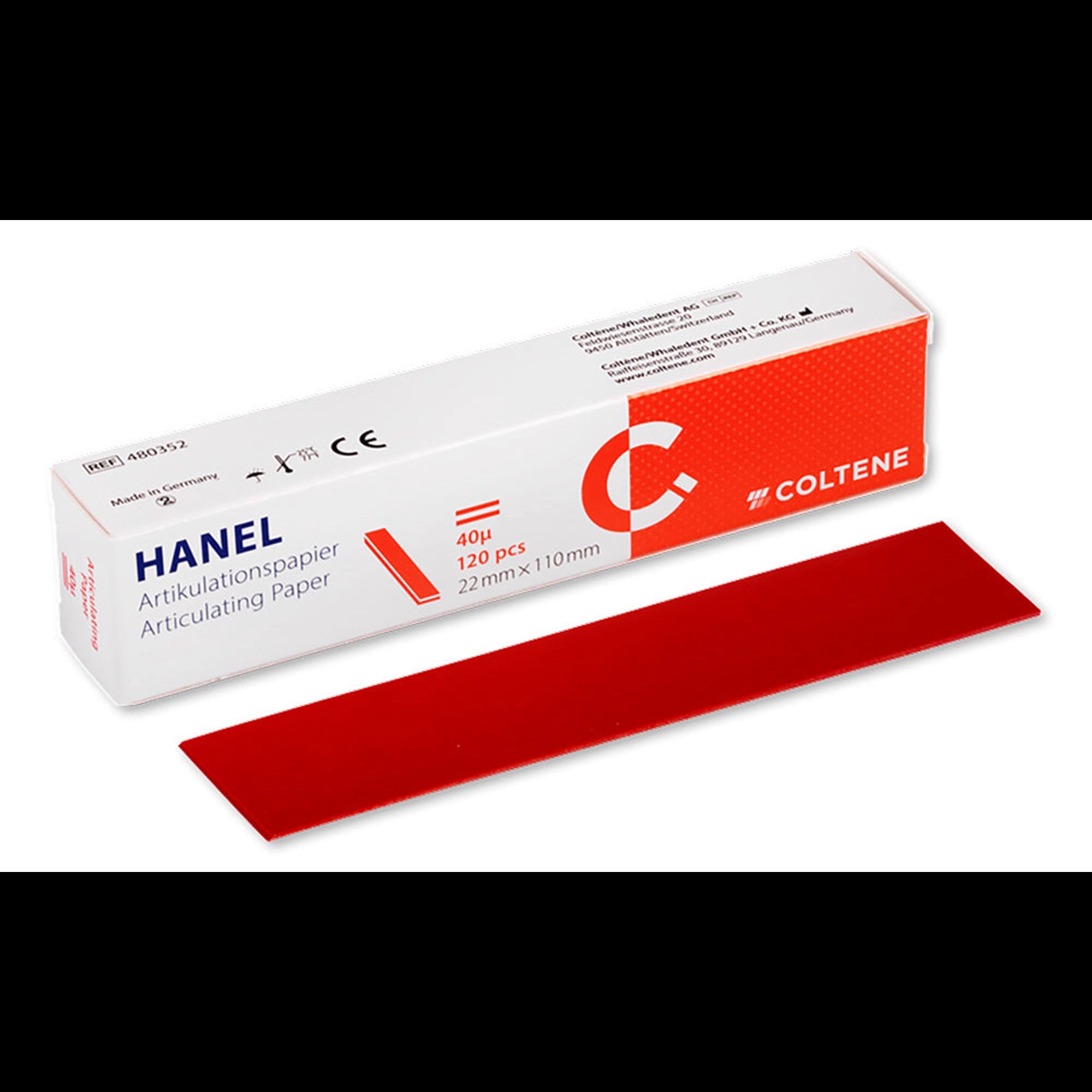 Hanel Articulating Paper Strips, 40 Micron, Red, I-Shaped, 22 x 110 mm, 120/Box