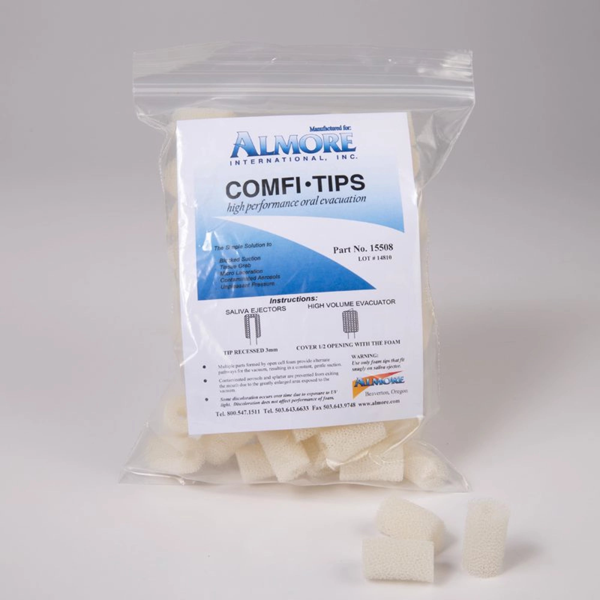 Hager Worldwide Comfi-Tip Foam Aspirator Tips, Standard Size, White, 100/Pkg, 15508