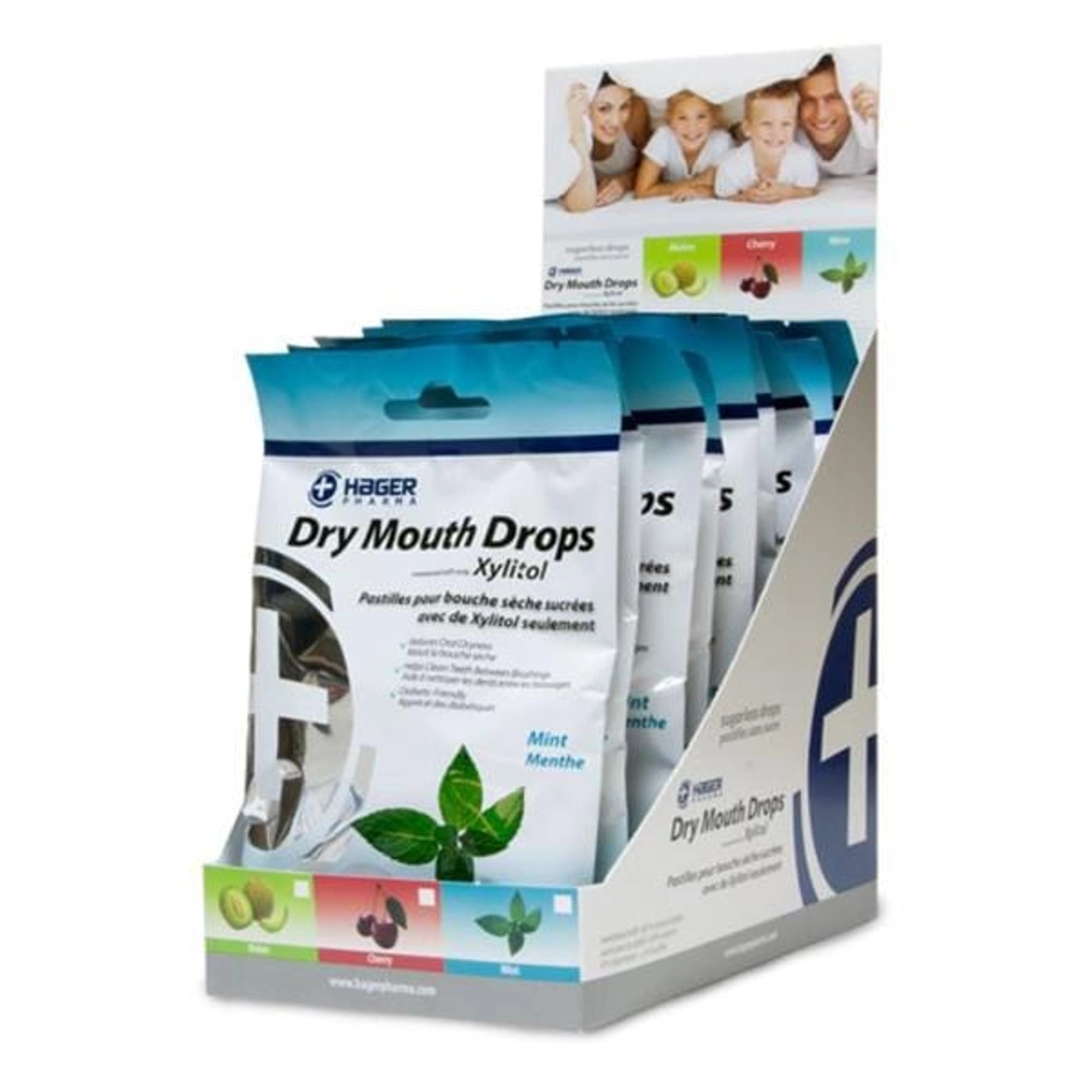 Miradent Xylitol Dry Mouth Drops, Mint, 26 Drops per Pouch, Display Box of 12 Pouches, 630187