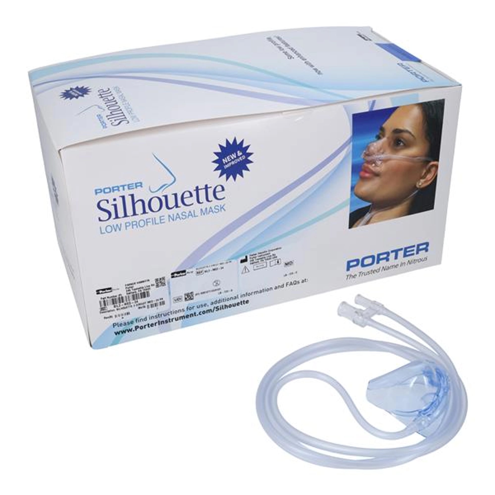 Porter Silhouette II Low Profile Nitrous Oxide Nasal Mask and Breathing Circuit, Medium, Single-Use, 24/Pack, SIL2-MED-24