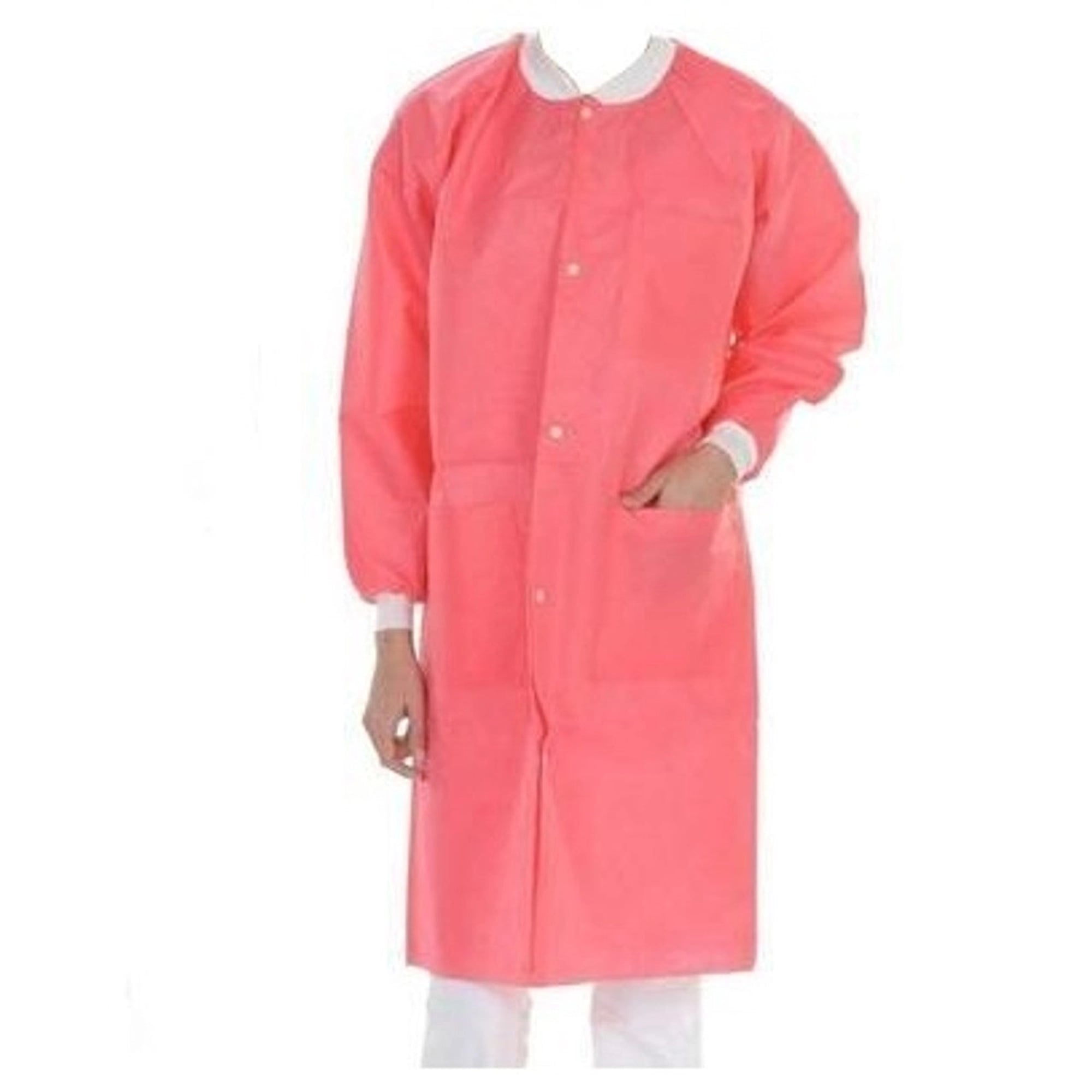 ValuMax Extra-Safe Lab Coats, Coral Pink, Large, Knee-Length, 3-Layer SMS, Fluid Resistant, AAMI Level 3, 10/Pk