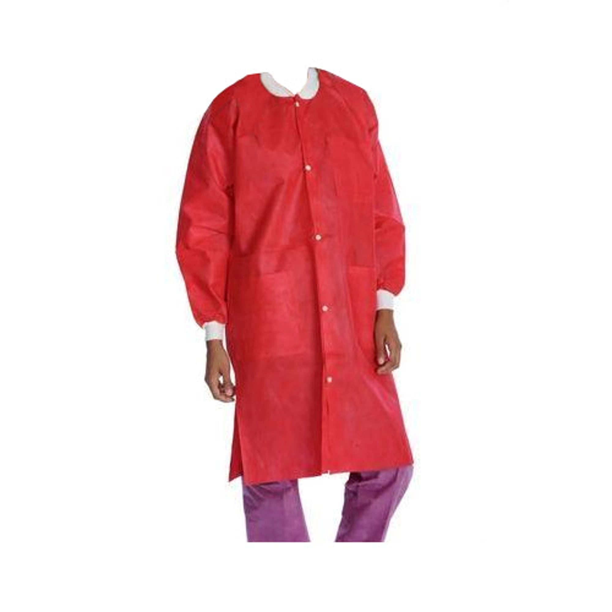 ValuMax Extra-Safe Lab Coats, Red, Medium, Knee-Length, 10/Pk