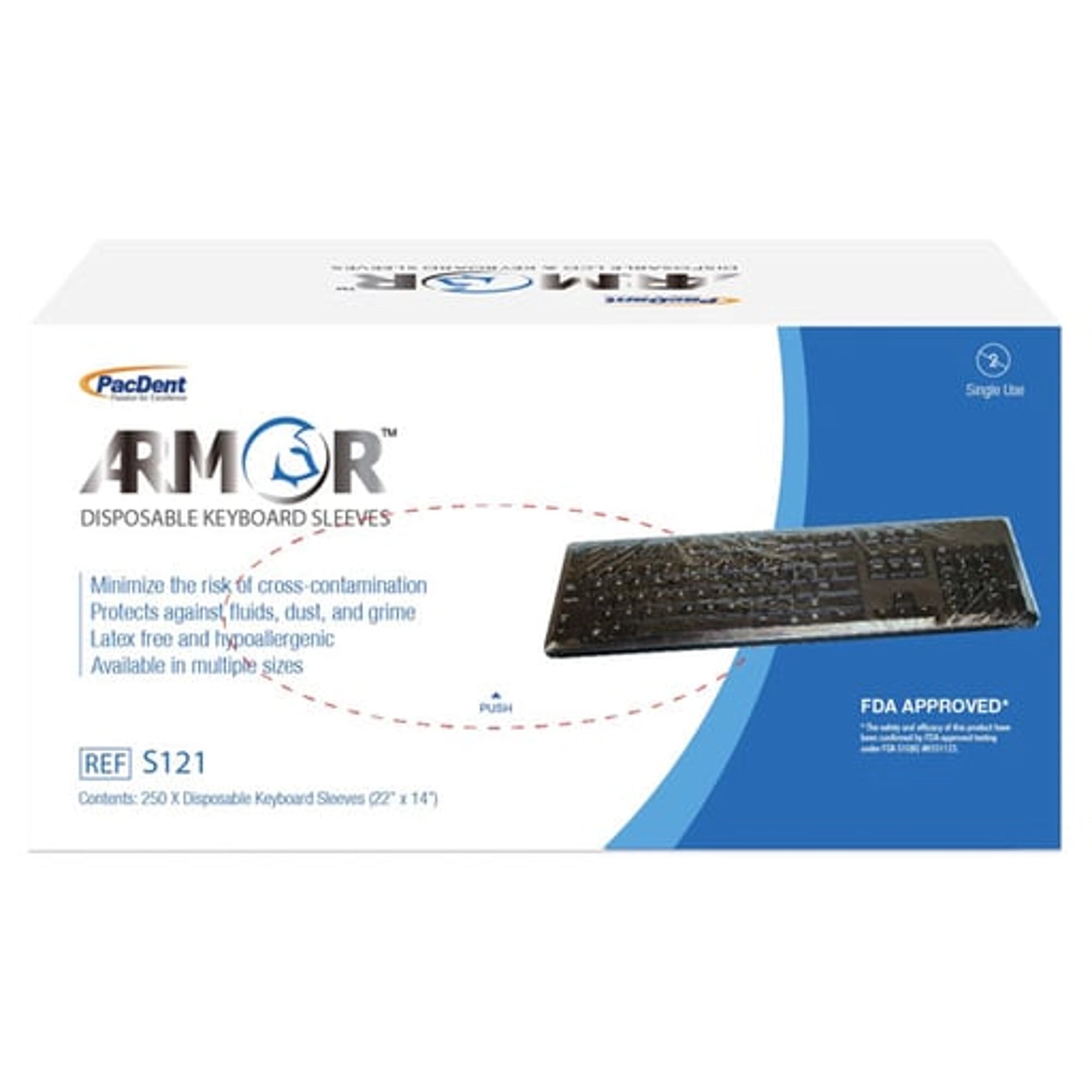 Armor Disposable Keyboard Sleeves, 22" x 14", Clear Polyethylene, 250/Box, S121