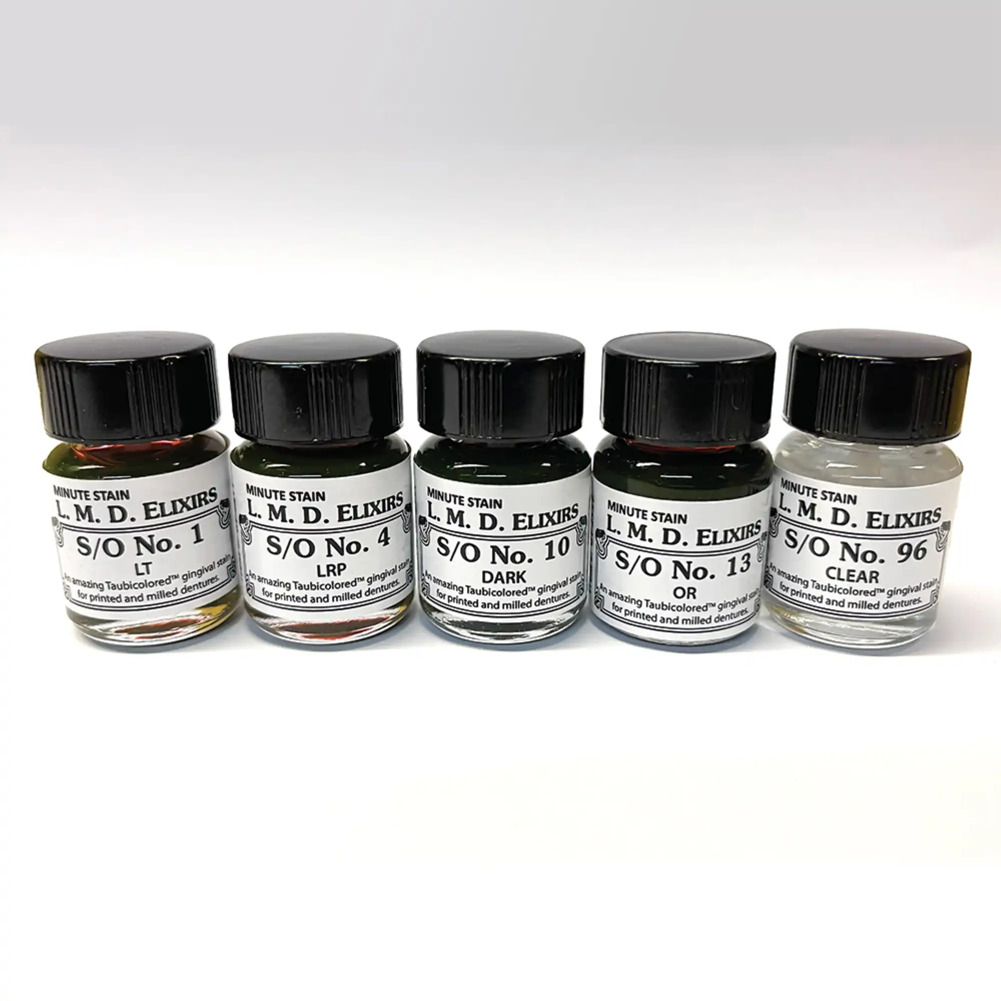 Taub L.M.D. Elixirs Gingival Stain Kit, 6 mL (LT, LRP, DARK, OR, CLEAR) with Thinners and Brushes