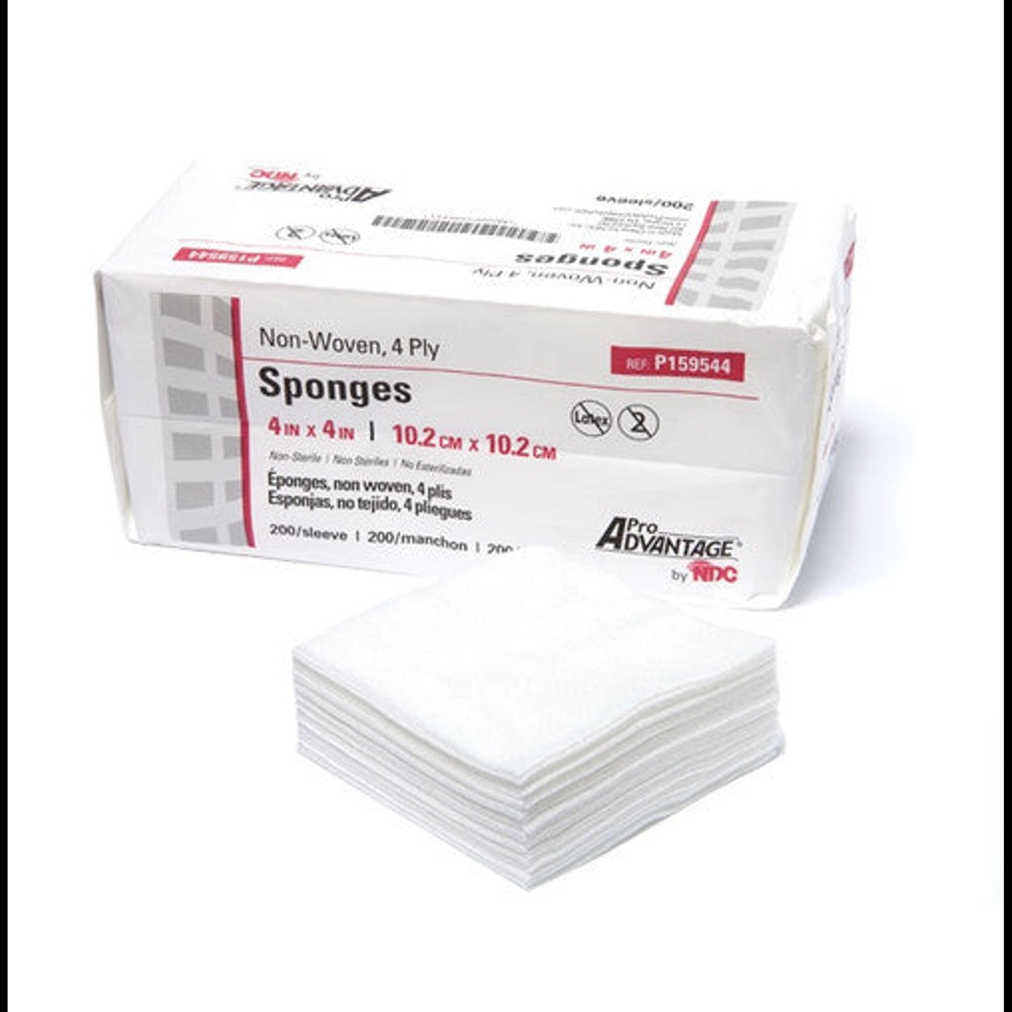 ProAdvantage Non-Woven 4" x 4" Sponges, 4-Ply, Case of 200