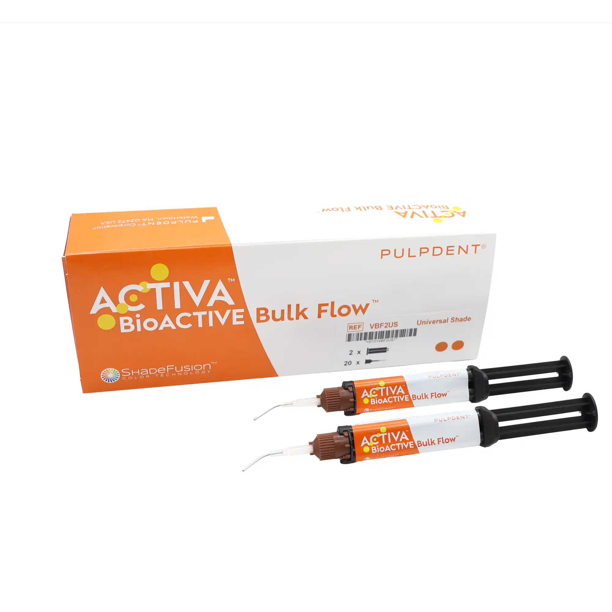 ACTIVA BioACTIVE Bulk Flow Twin Pack Kit, Universal Shade, 2 x 5g/3mL Syringes + 20 Automix Tips, Item #3064AA
