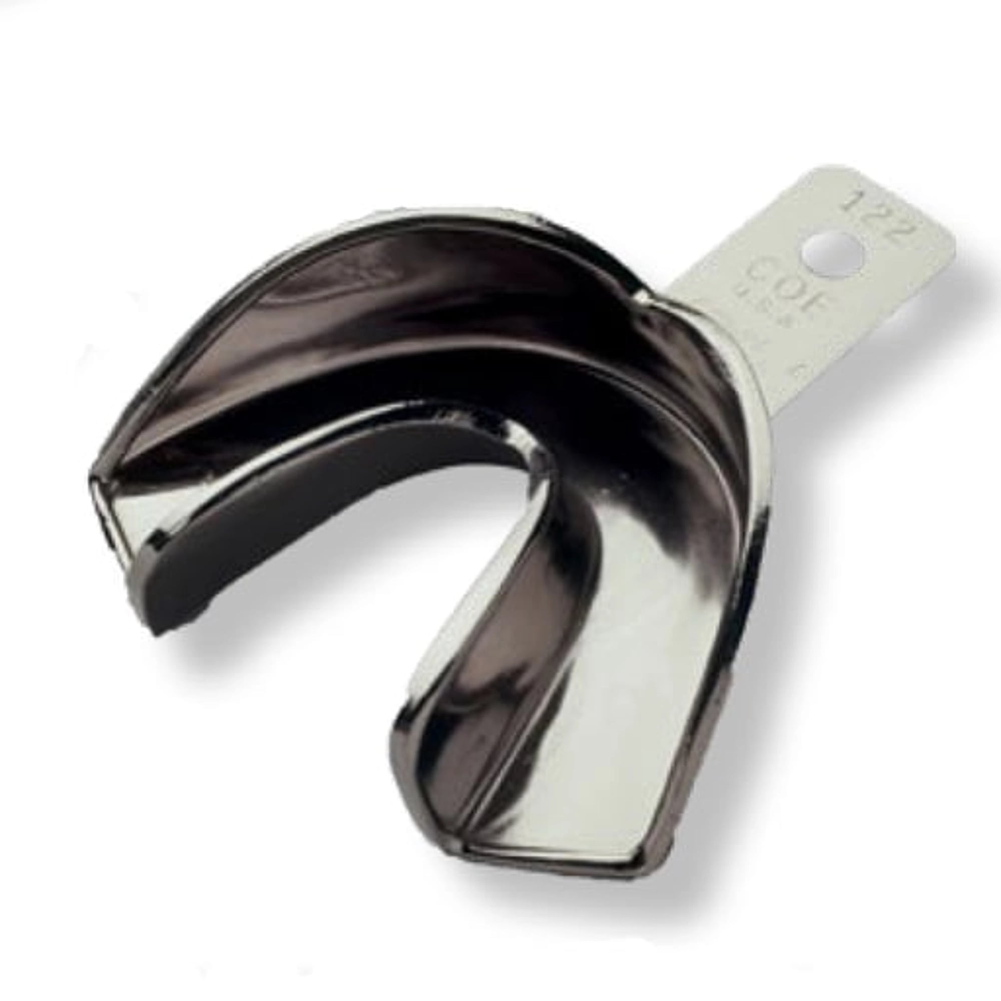GC America COE #122 Small Lower Full-Arch Nickel-Plated Solid Impression Tray, 2-15/16" W x 2-1/8" L x 13/16" D, Single Tray
