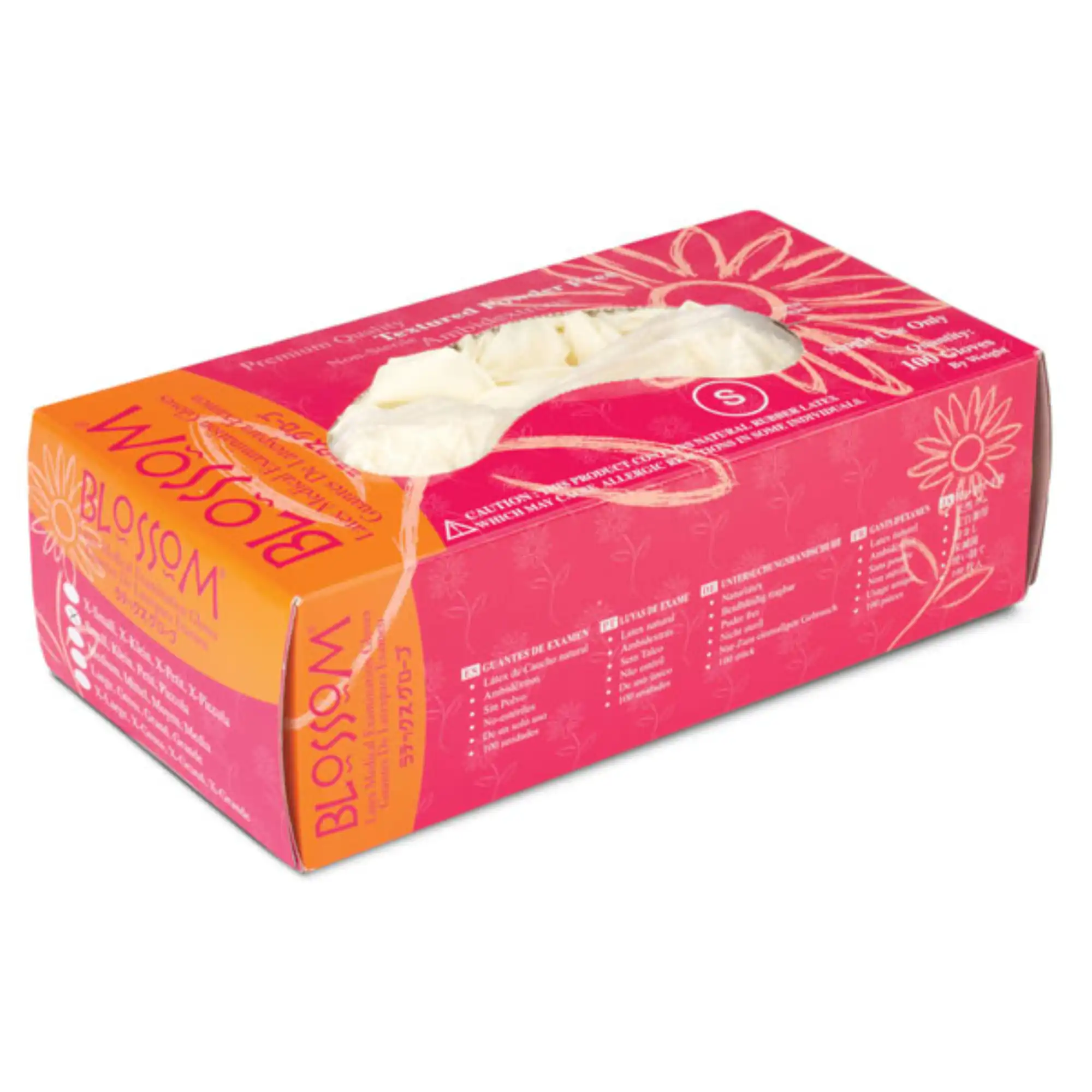 Blossom Textured Powder-Free Latex Exam Gloves, Medium, Non-Sterile, Ambidextrous, 100/Box, 6227