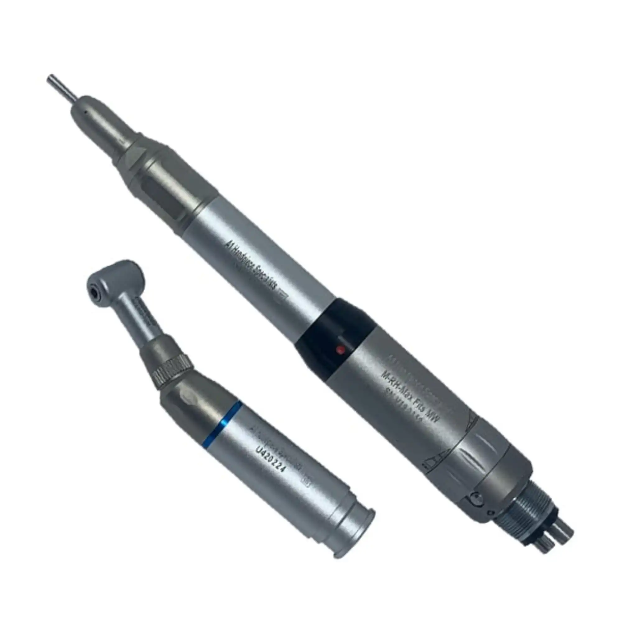 Midwest Rhino Type Low Speed 4 Hole Motor Set with Straight Handpiece and Push Button Contra Angle, 5,000 RPM Airmotor, A-1MWLSCA