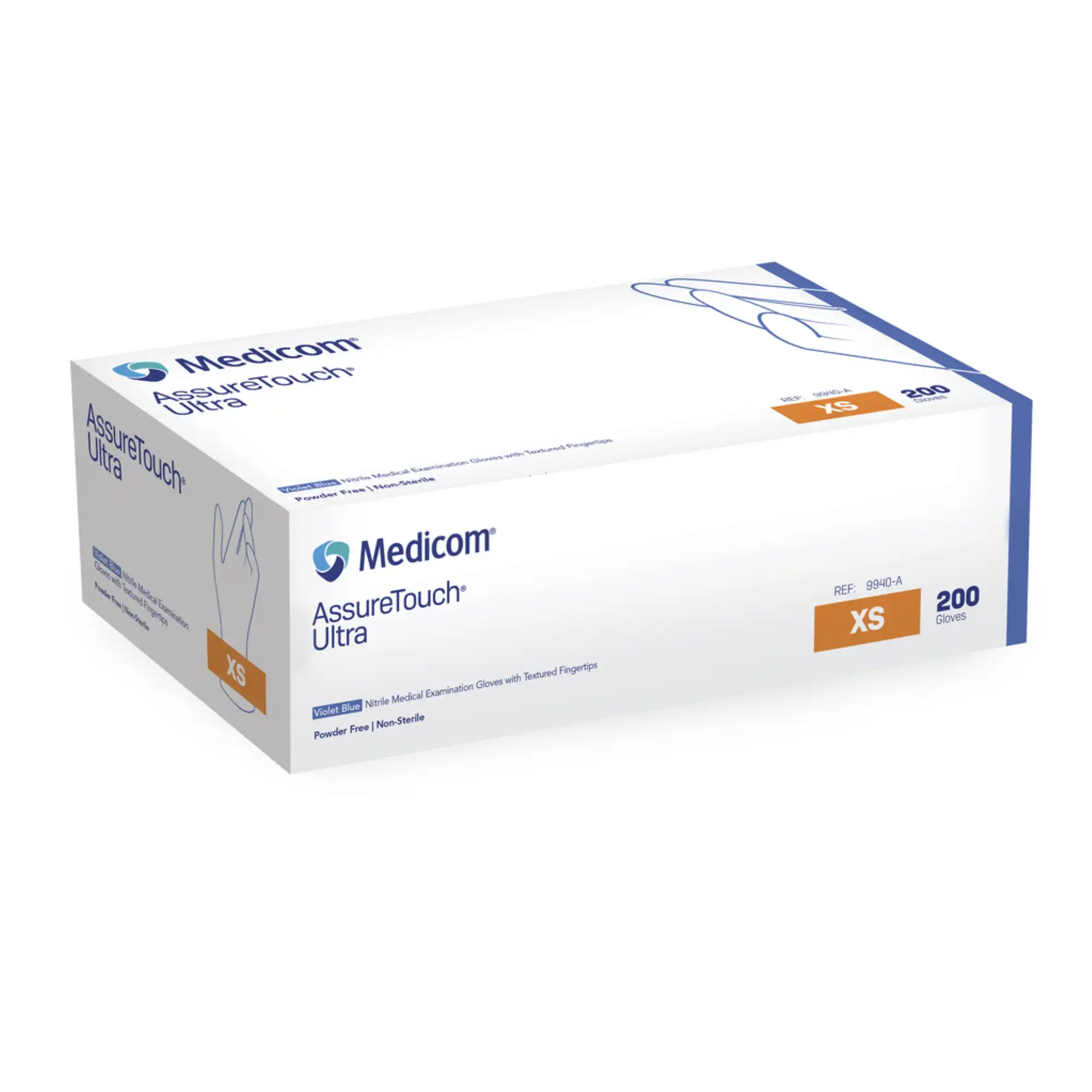 Medicom AssureTouch Ultra Nitrile Medical Examination Gloves, Powder-Free, Non-Sterile, Extra Small, Violet Blue, 200/Box
