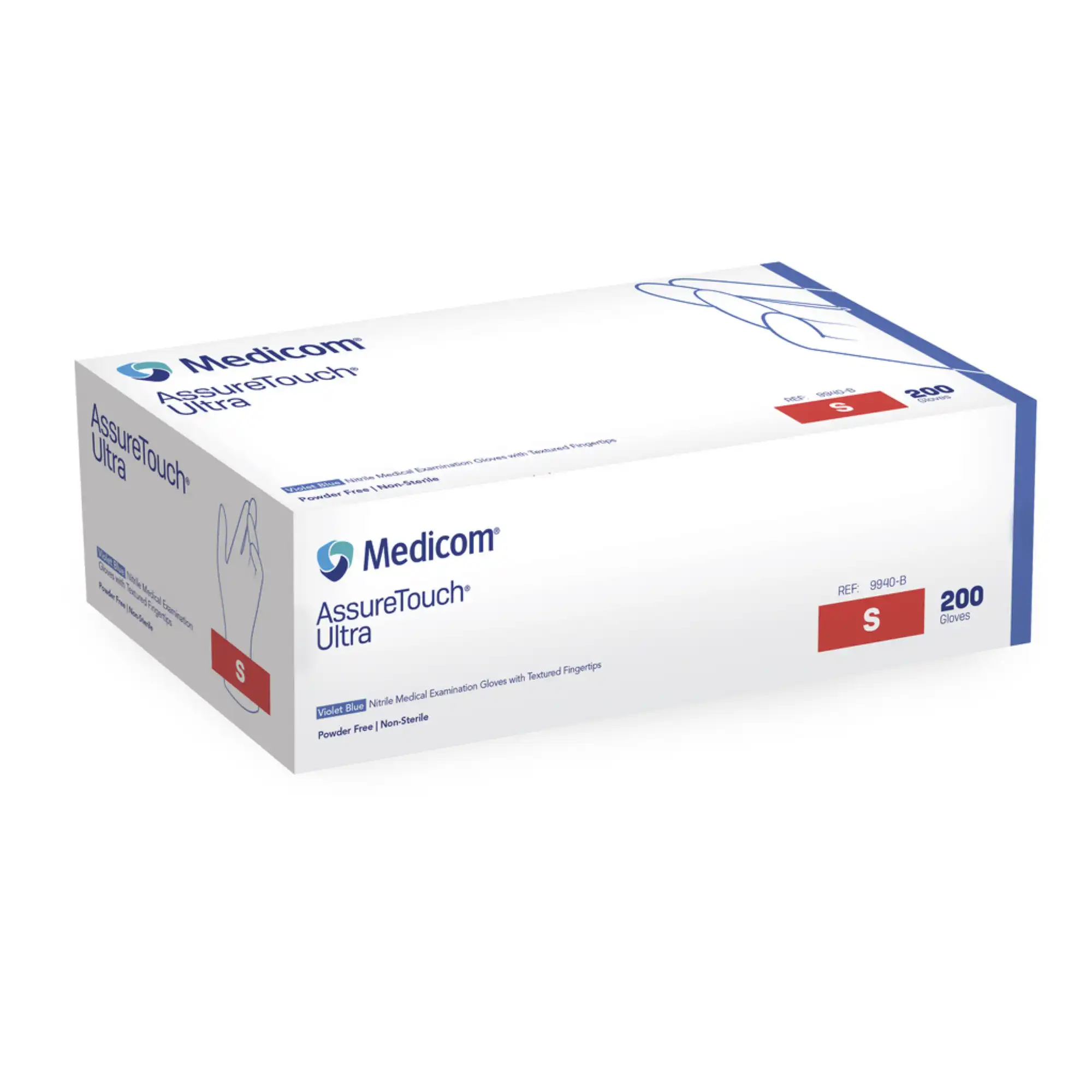 Medicom AssureTouch Ultra Nitrile Medical Examination Gloves, Powder-Free, Non-Sterile, Small, Violet Blue, 200/Box